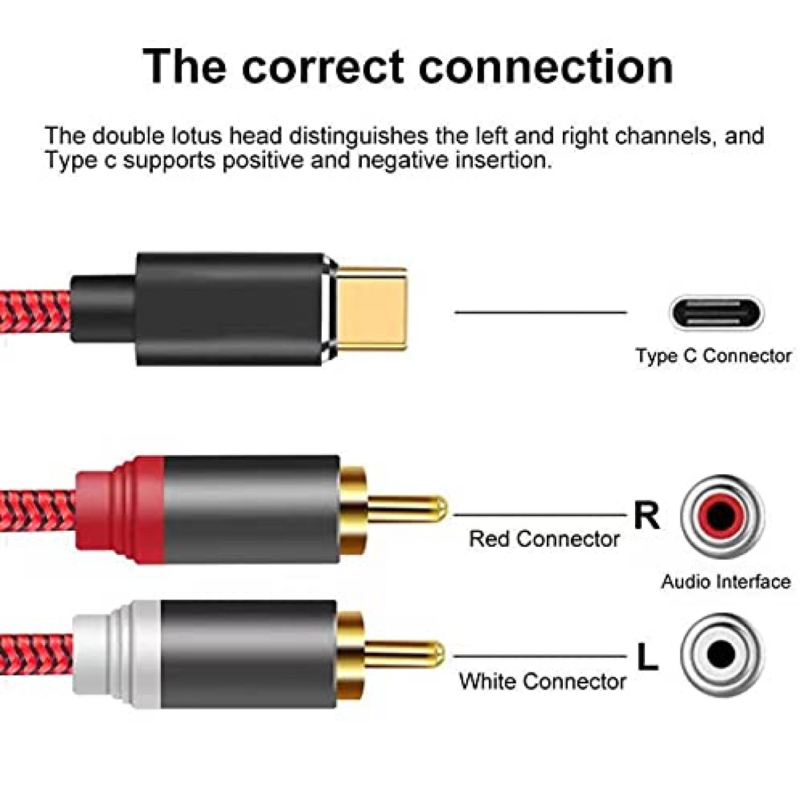 Cable Nitissst De Audio USB Tipo C a 2 RCA 3 ft -Rojo