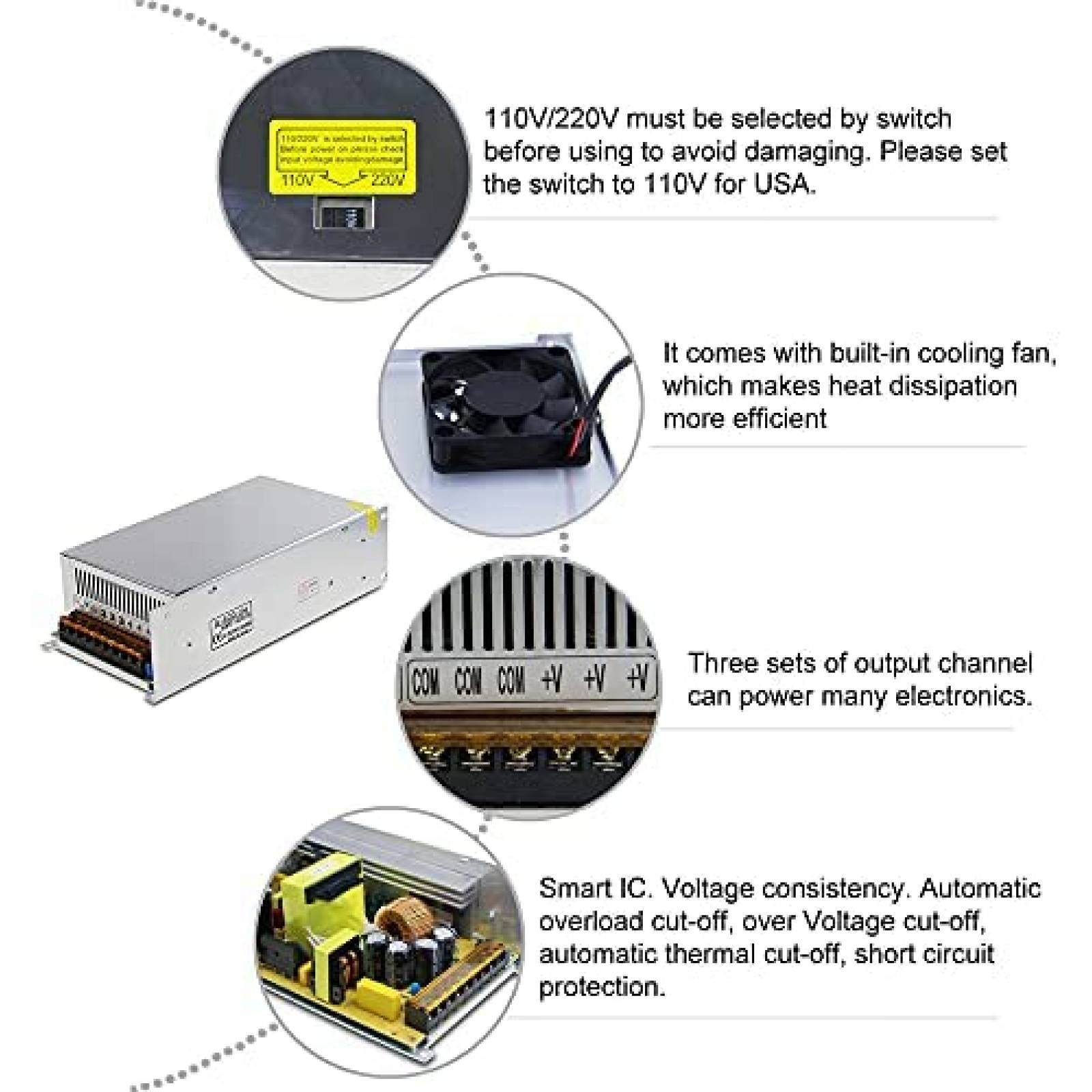 Fuente de poder ALITOVE SMPS 24V 25A 600W -Plateado