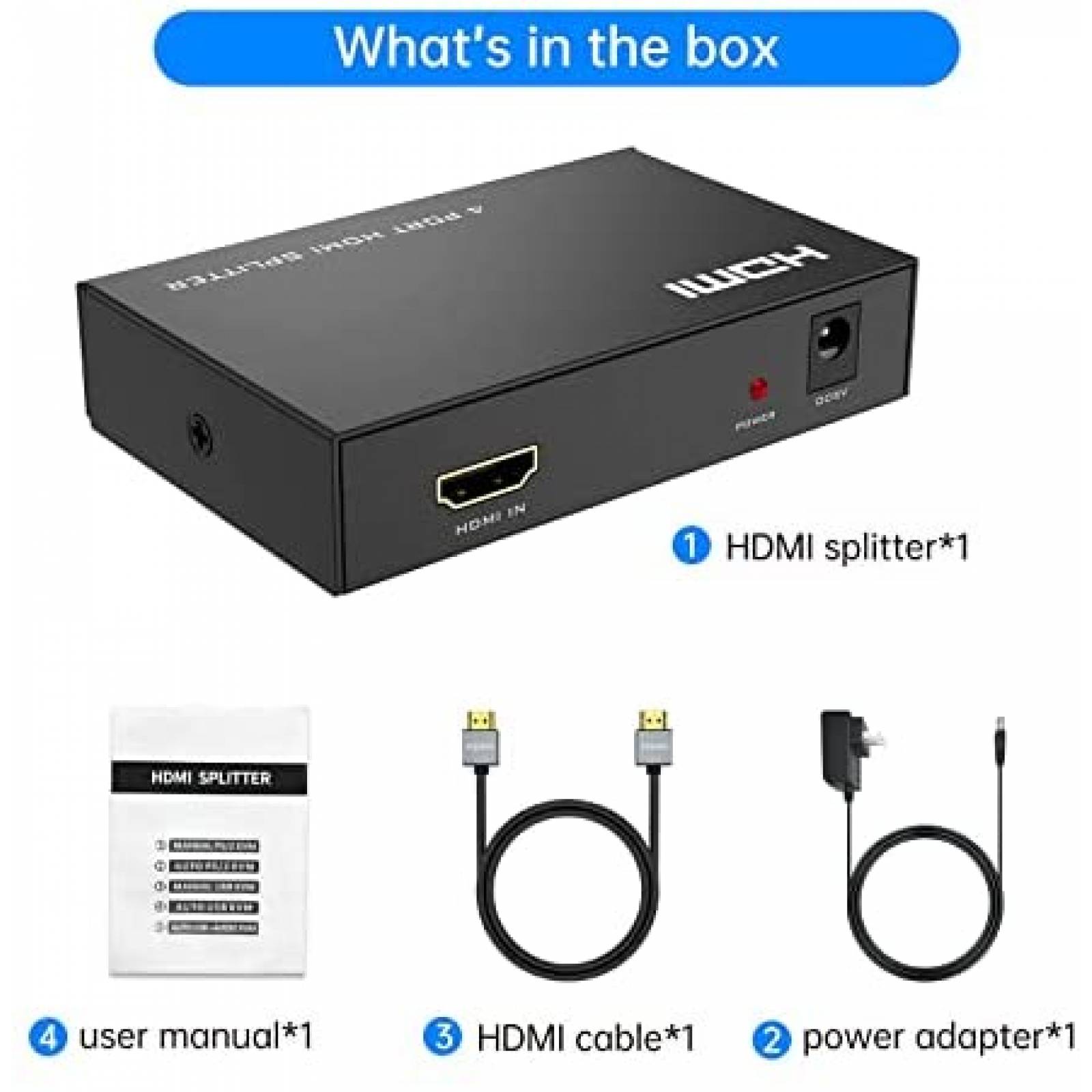 Splitter de HDMI Yinker 4 puertos 4k cable 2.0 -Negro