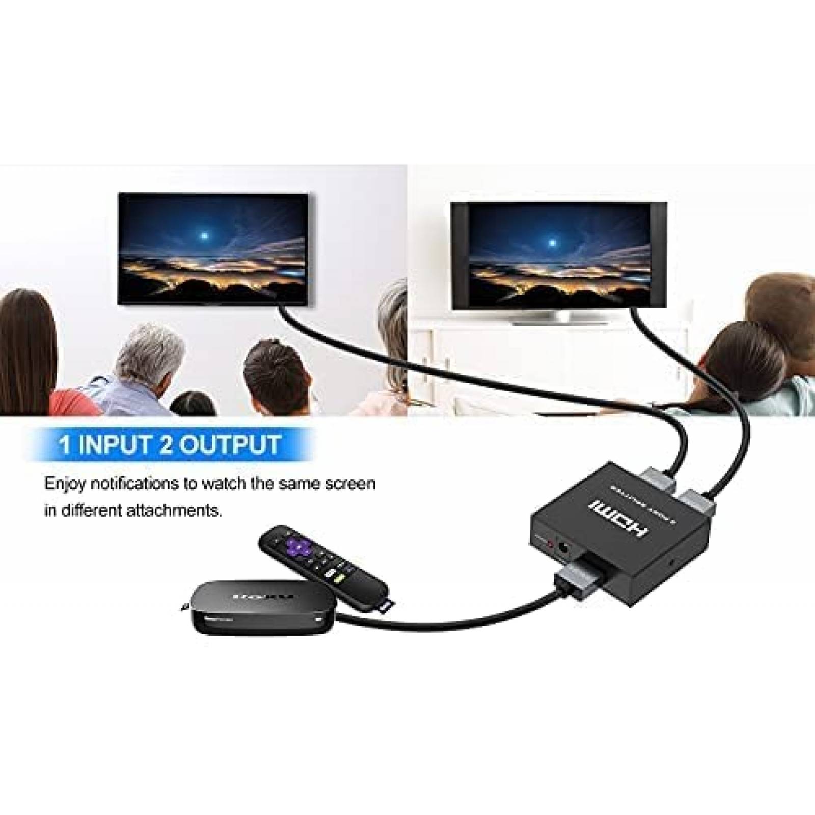 Splitter de HDMI Yinker 4 puertos 4k cable 2.0 -Negro
