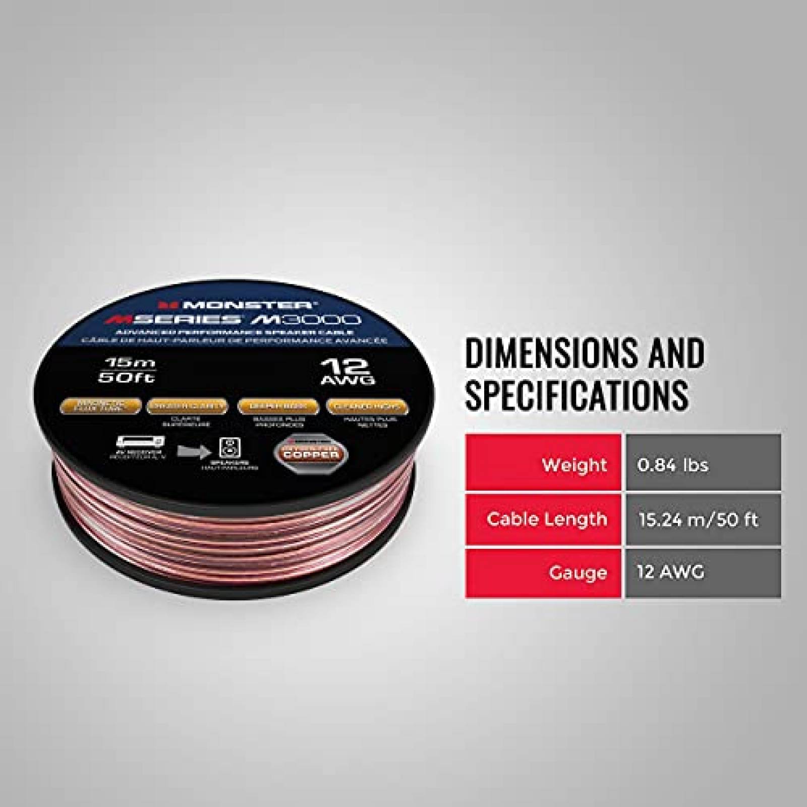 Cable Monster Compact XP 50ft Cobre Calibre 12AWG -Cobre