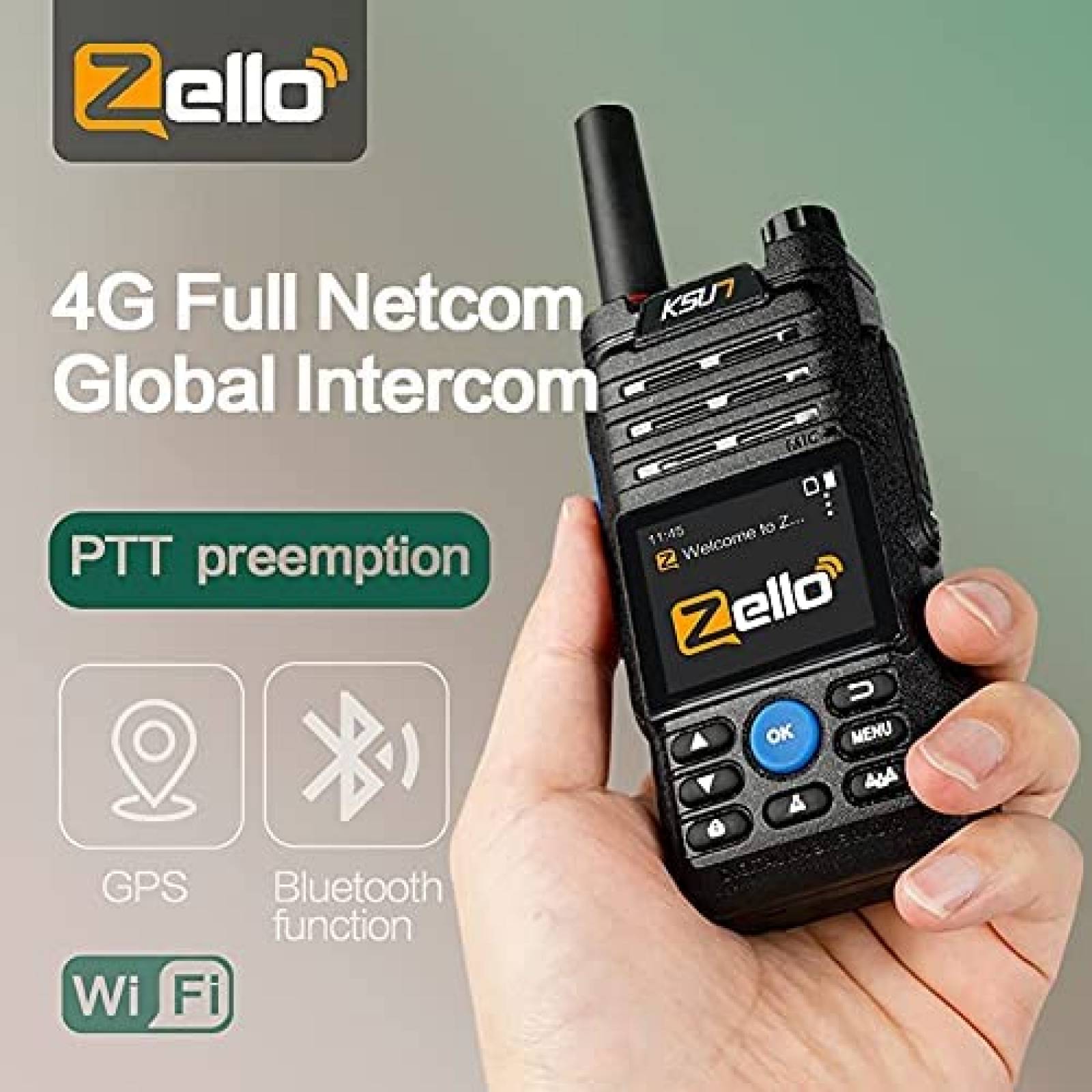 Walkie talkie KSUN Zello ZL10 100 millas 35 dB -Negro