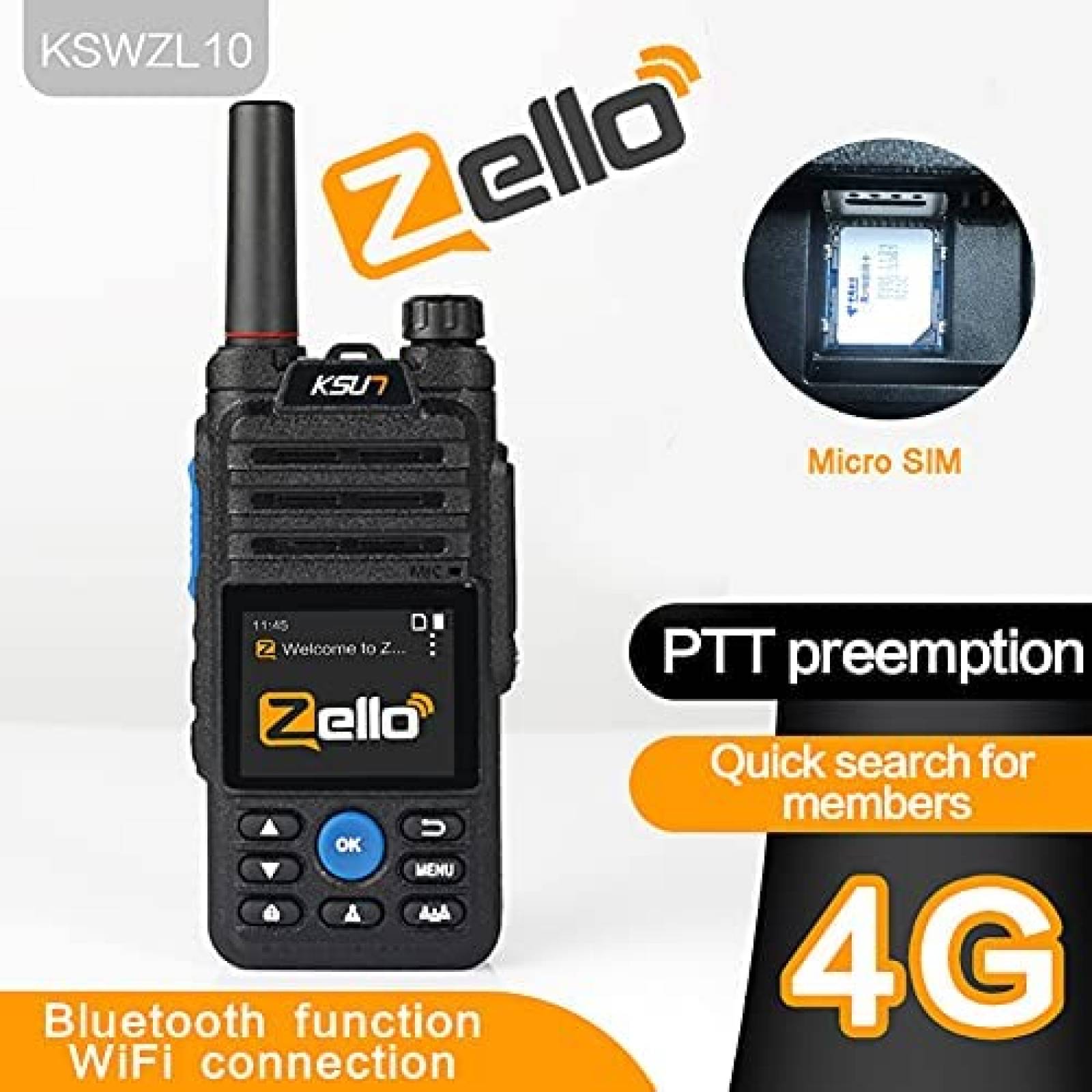 Walkie talkie KSUN Zello ZL10 100 millas 35 dB -Negro
