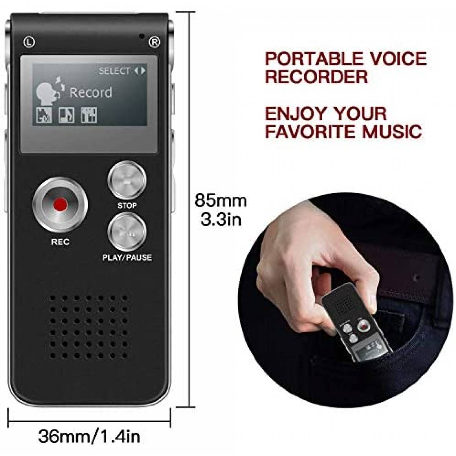 Grabadora de Voz SLEPPGO MP3/WAV/WMA de 8GB -Negro