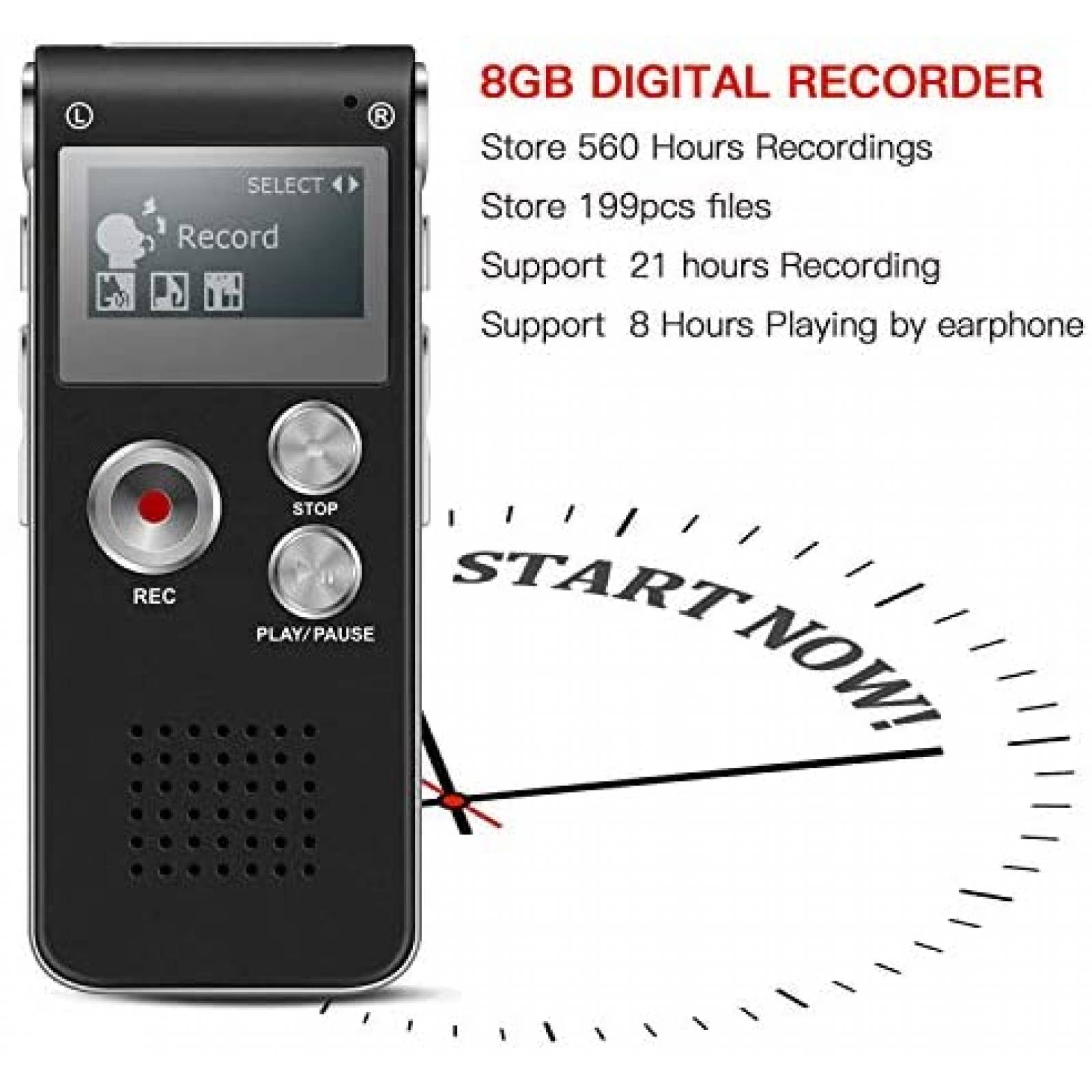 Grabadora de Voz SLEPPGO MP3/WAV/WMA de 8GB -Negro