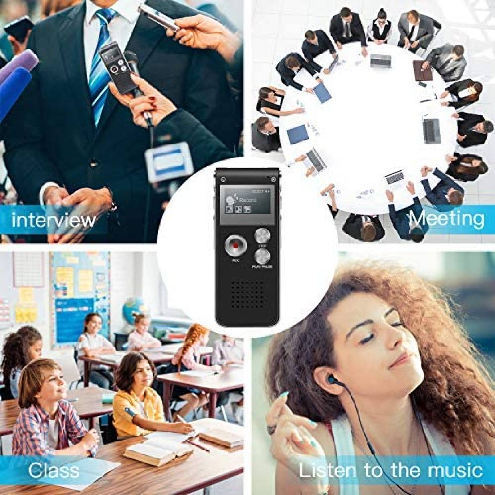 Grabadora de Voz SLEPPGO MP3/WAV/WMA de 8GB -Negro