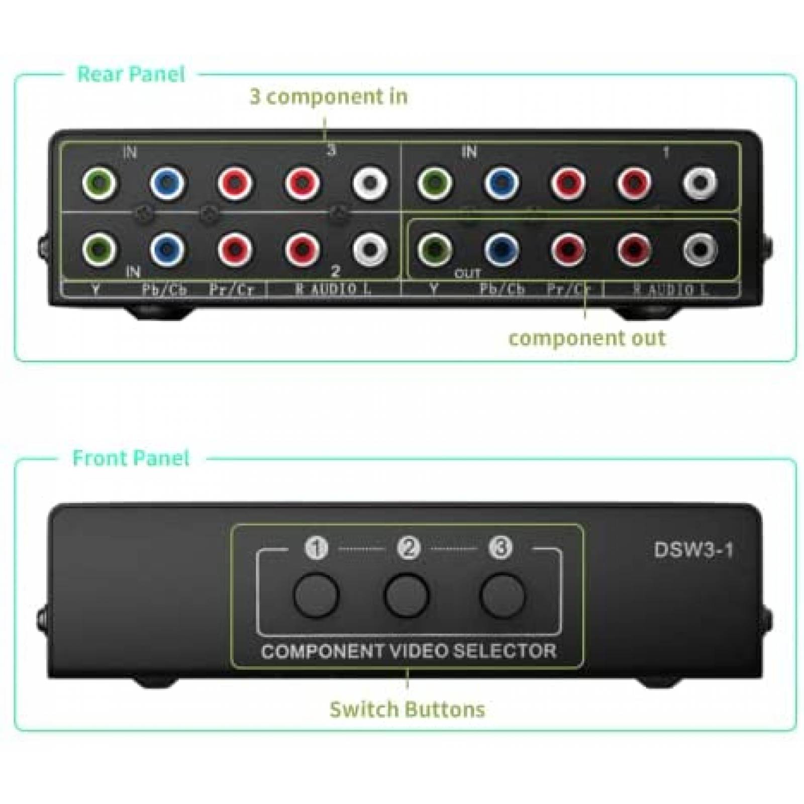 Switch Video BolAAzul RGB 3 en 1 RCA Compatible -Negro