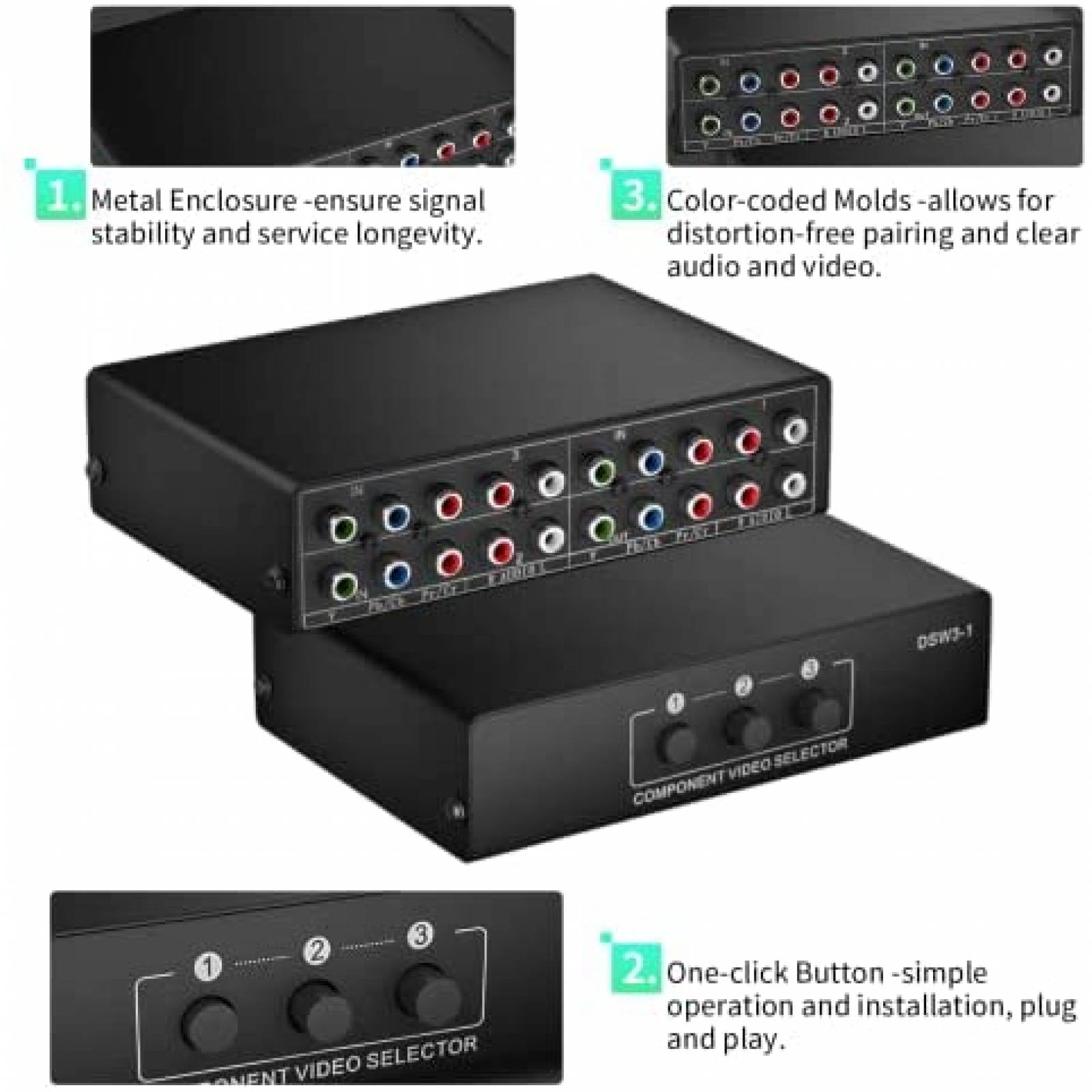 Switch Video BolAAzul RGB 3 en 1 RCA Compatible -Negro