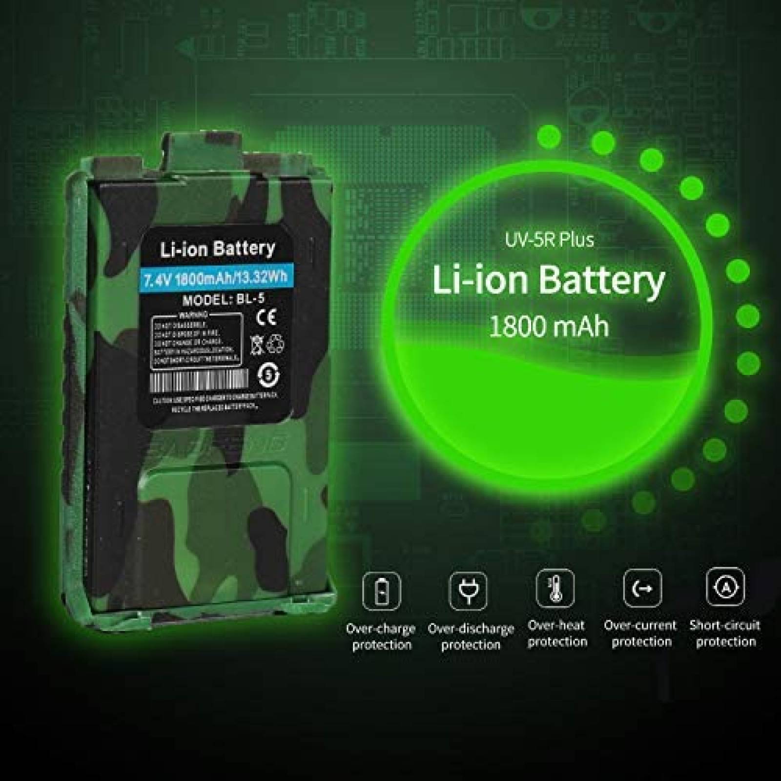 Radio bidireccional BAOFENG UV-5R + Plus recargable -Verde