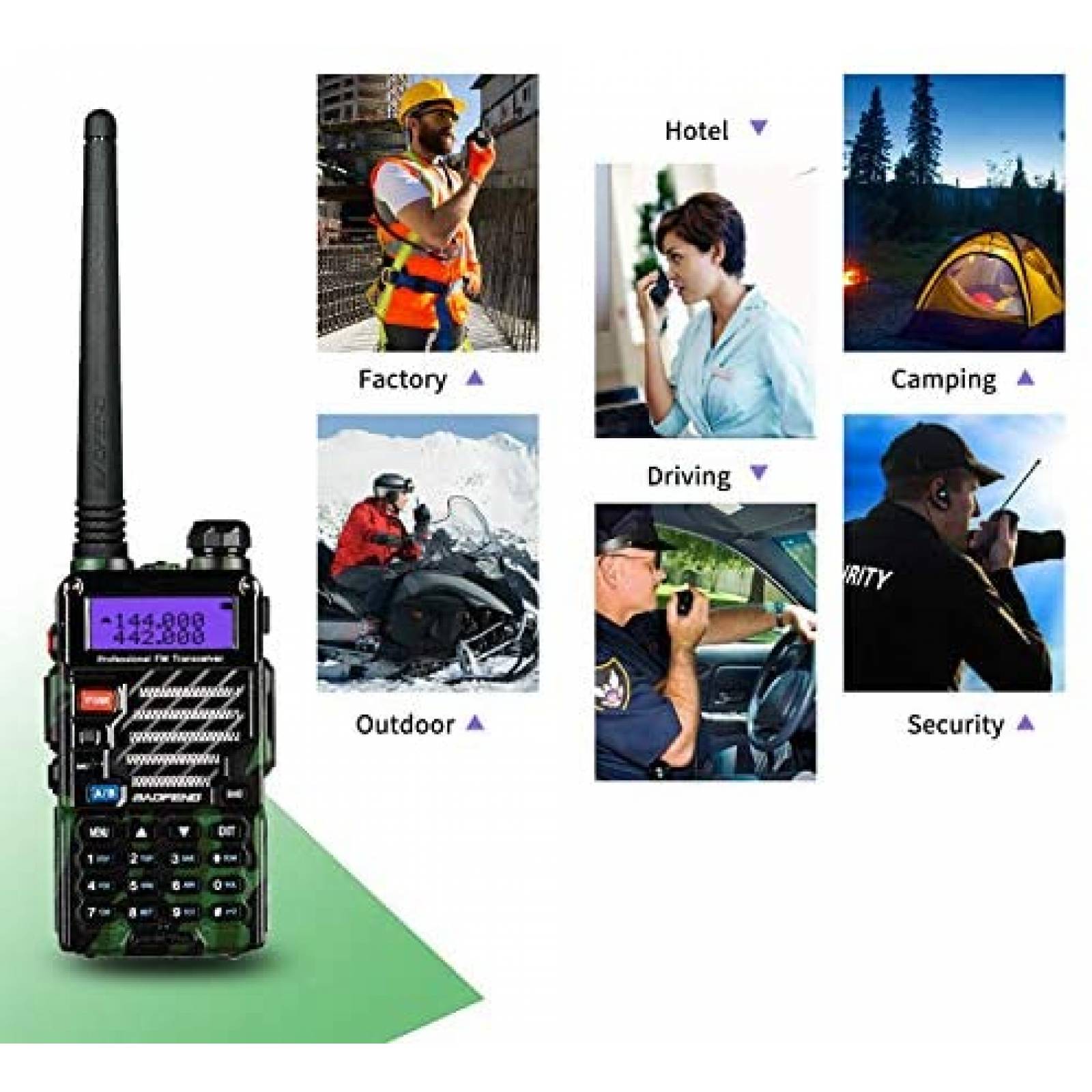 Radio bidireccional BAOFENG UV-5R + Plus recargable -Verde