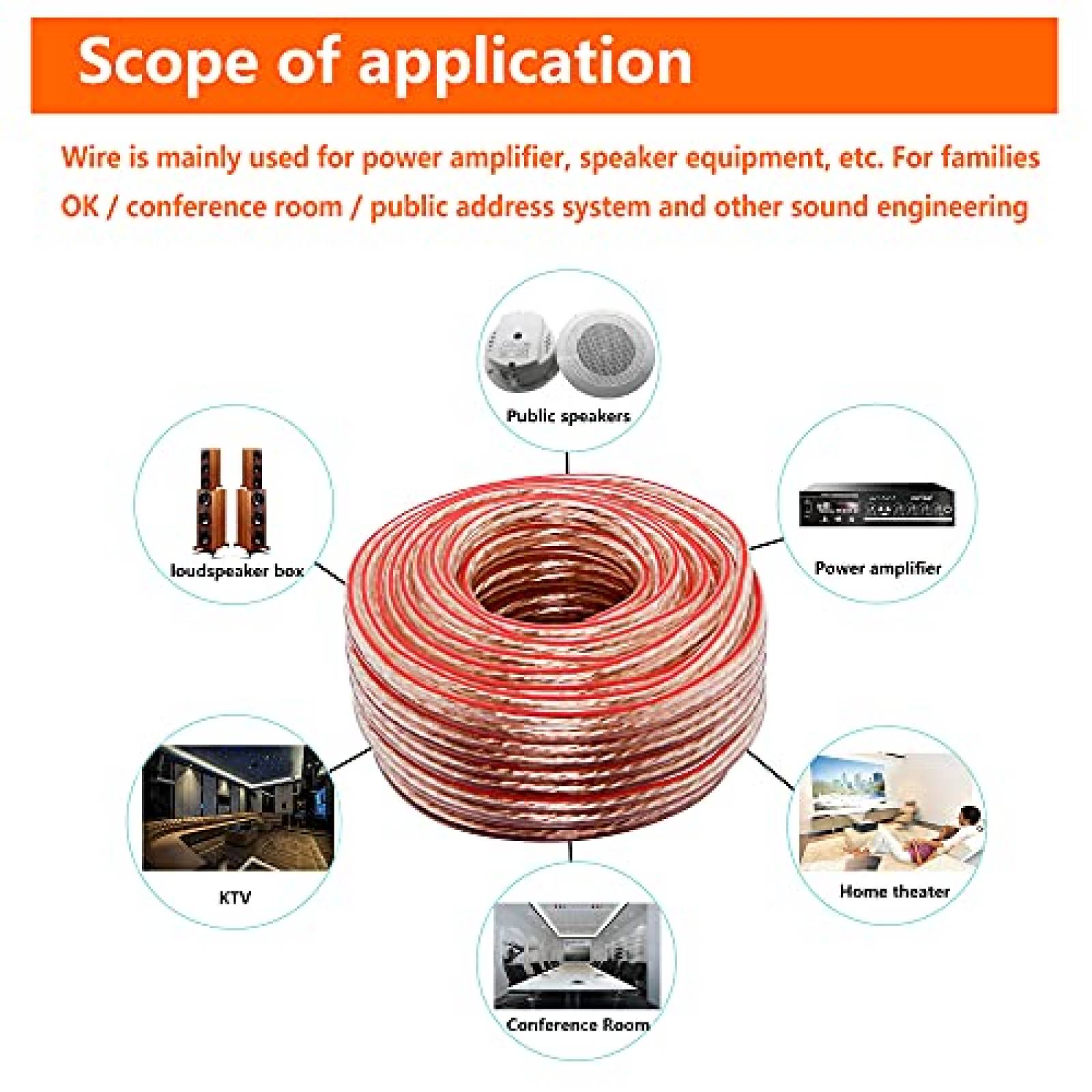 Cable de altavoz SinLoon de 14AWG de 32.8ft OFC -Rojo