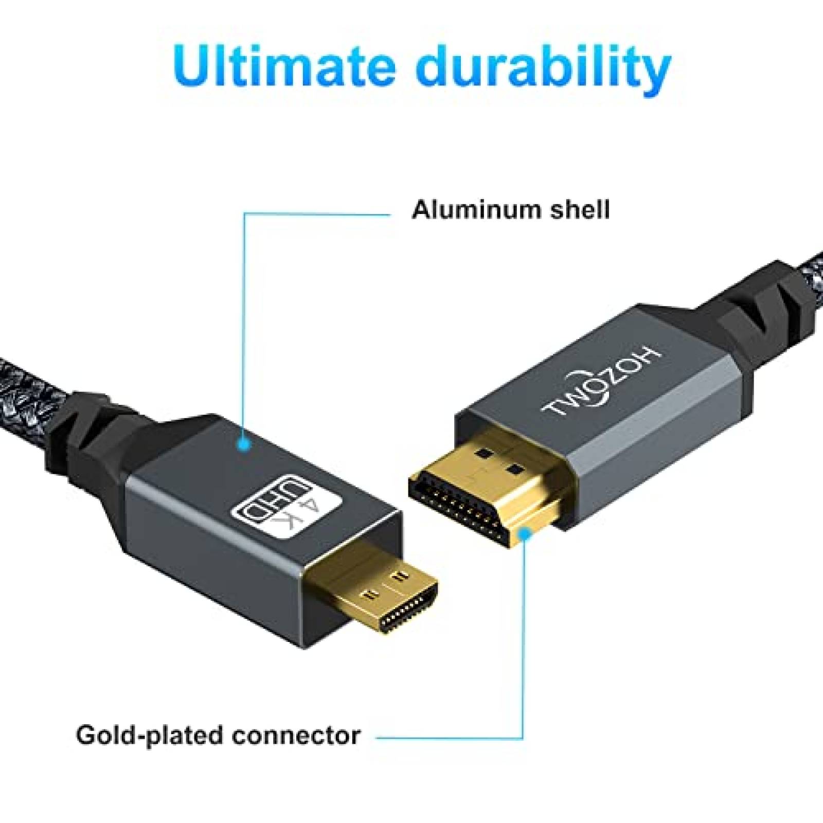 Cable de HDMI Twozoh 4K Micro de 15ft alta velocidad -Negro