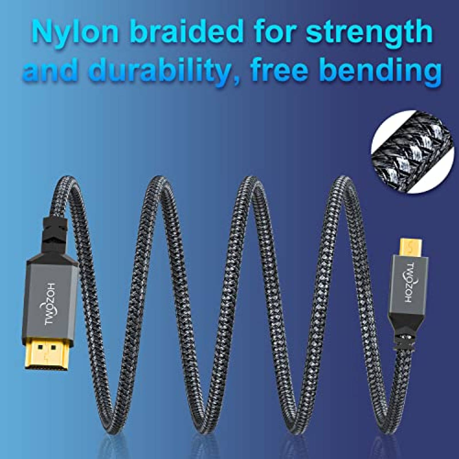 Cable de HDMI Twozoh 4K Micro de 15ft alta velocidad -Negro