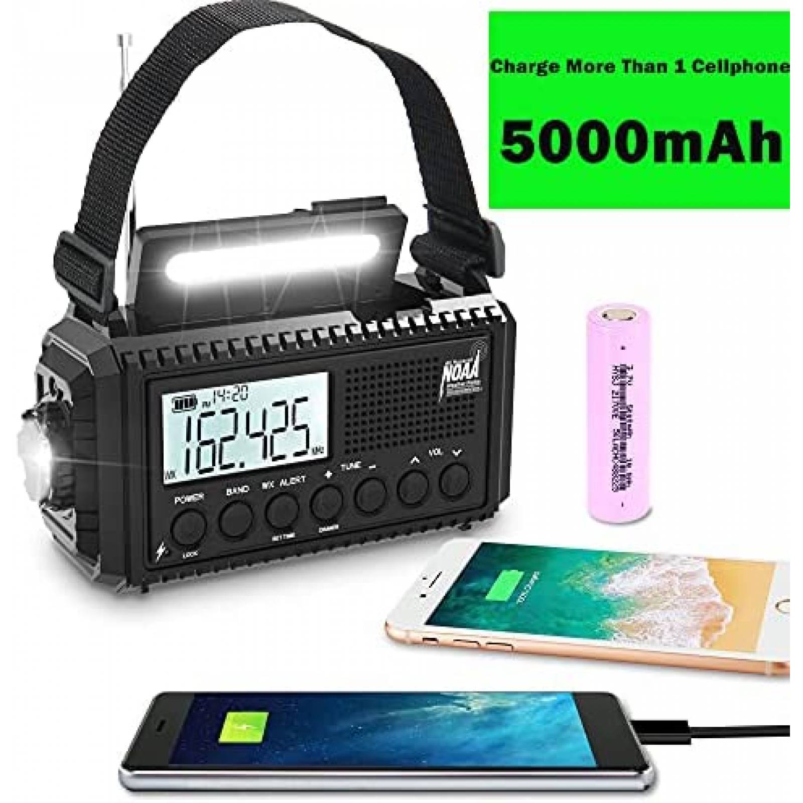 Radio digital NOAA 5000mAh de energia solar 5V -Negro