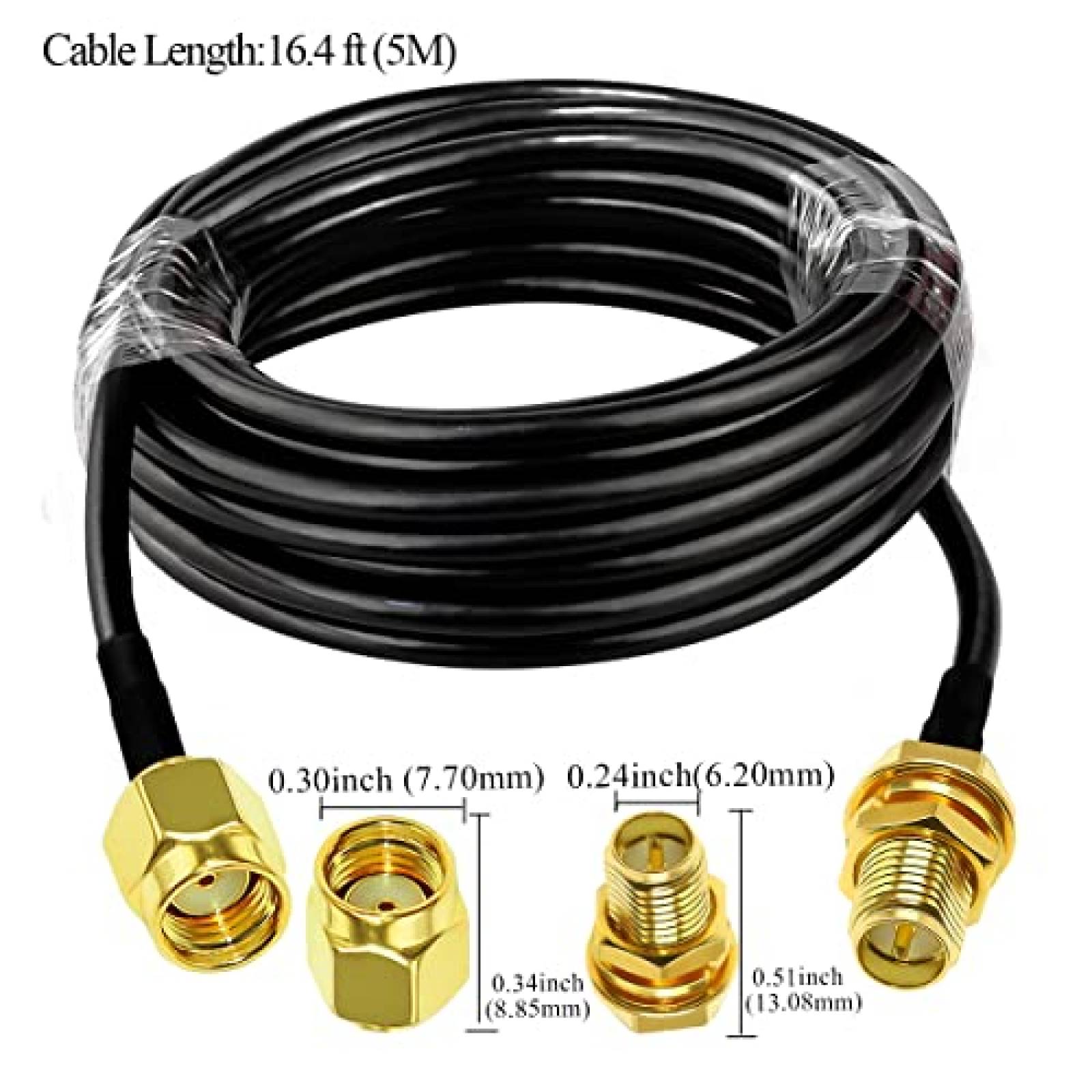 Cable Coaxial TUOLNK RP SMA Macho a Hembra de 5M -Negro