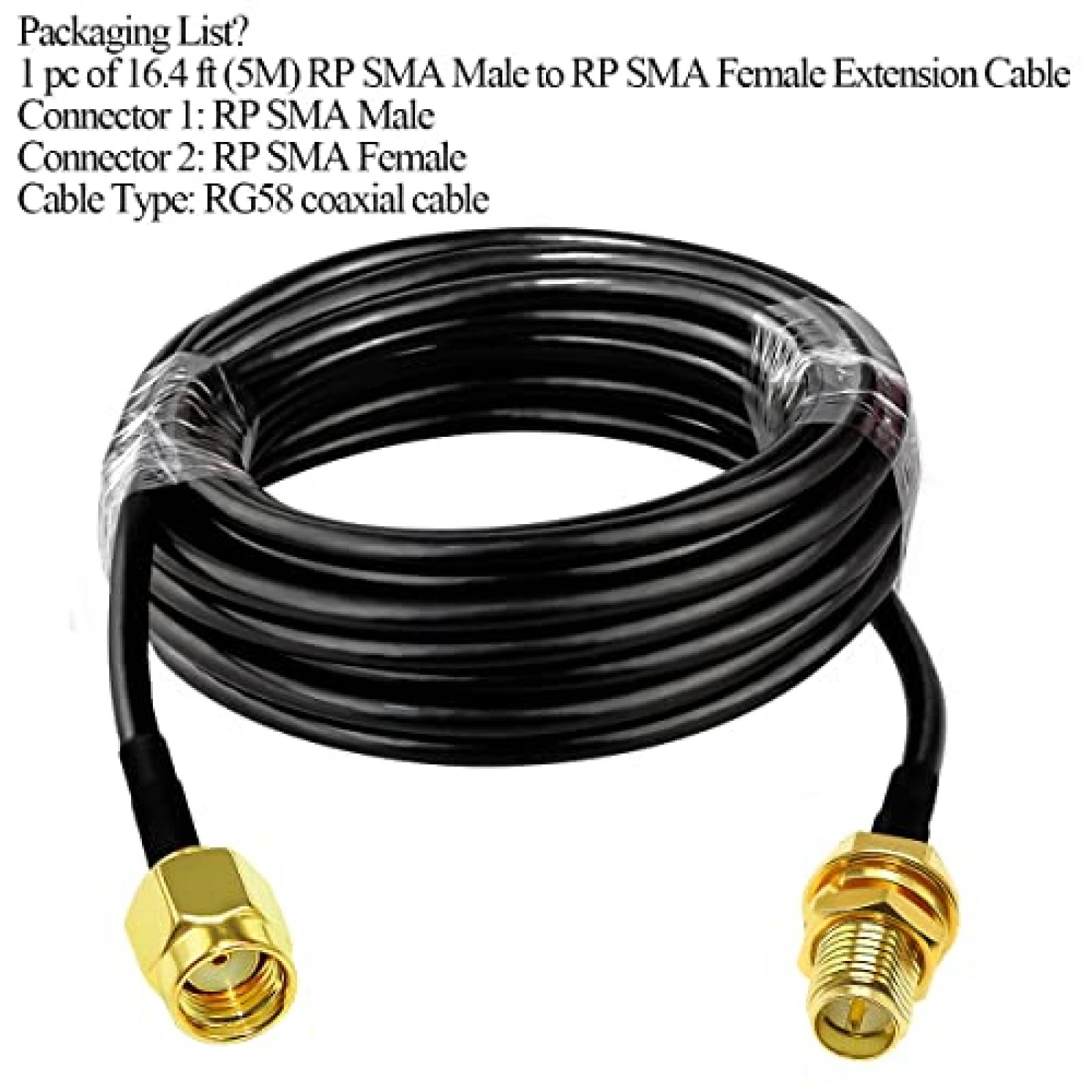 Cable Coaxial TUOLNK RP SMA Macho a Hembra de 5M -Negro
