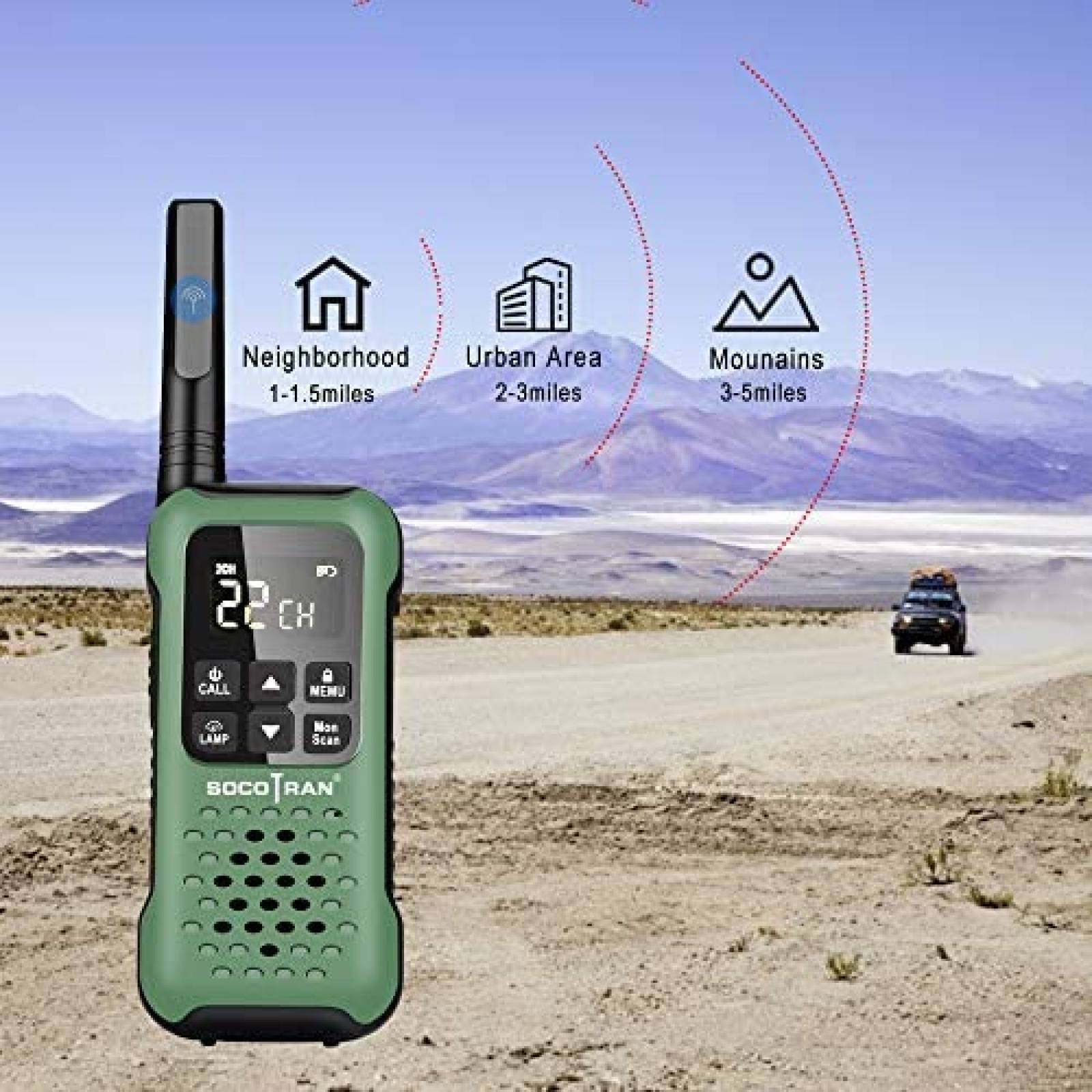 Walkie Talkies SOCOTRAN T90 FRS Impermeable -Verde