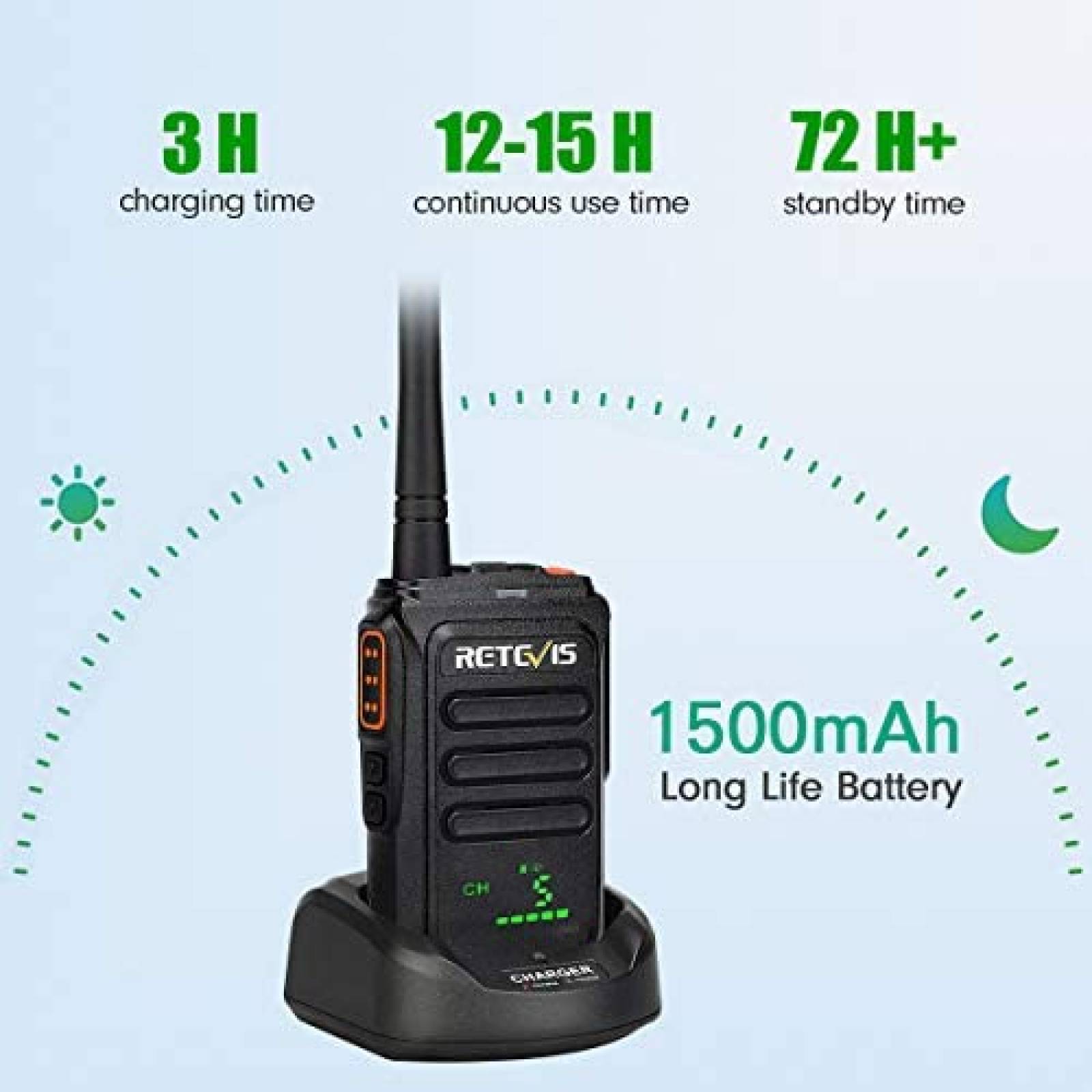 Radio de 2 vias Retevis RB38V de 5-Ch 3 Pzs -Negro