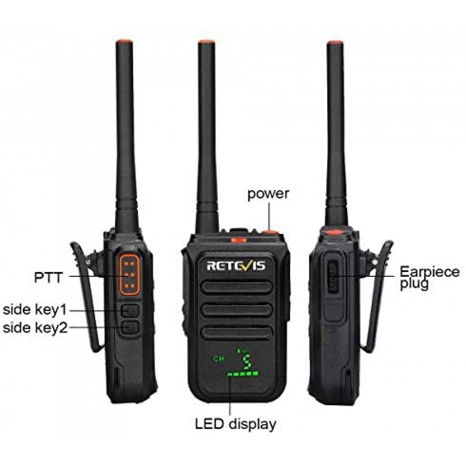 Radio de 2 vias Retevis RB38V de 5-Ch 3 Pzs -Negro