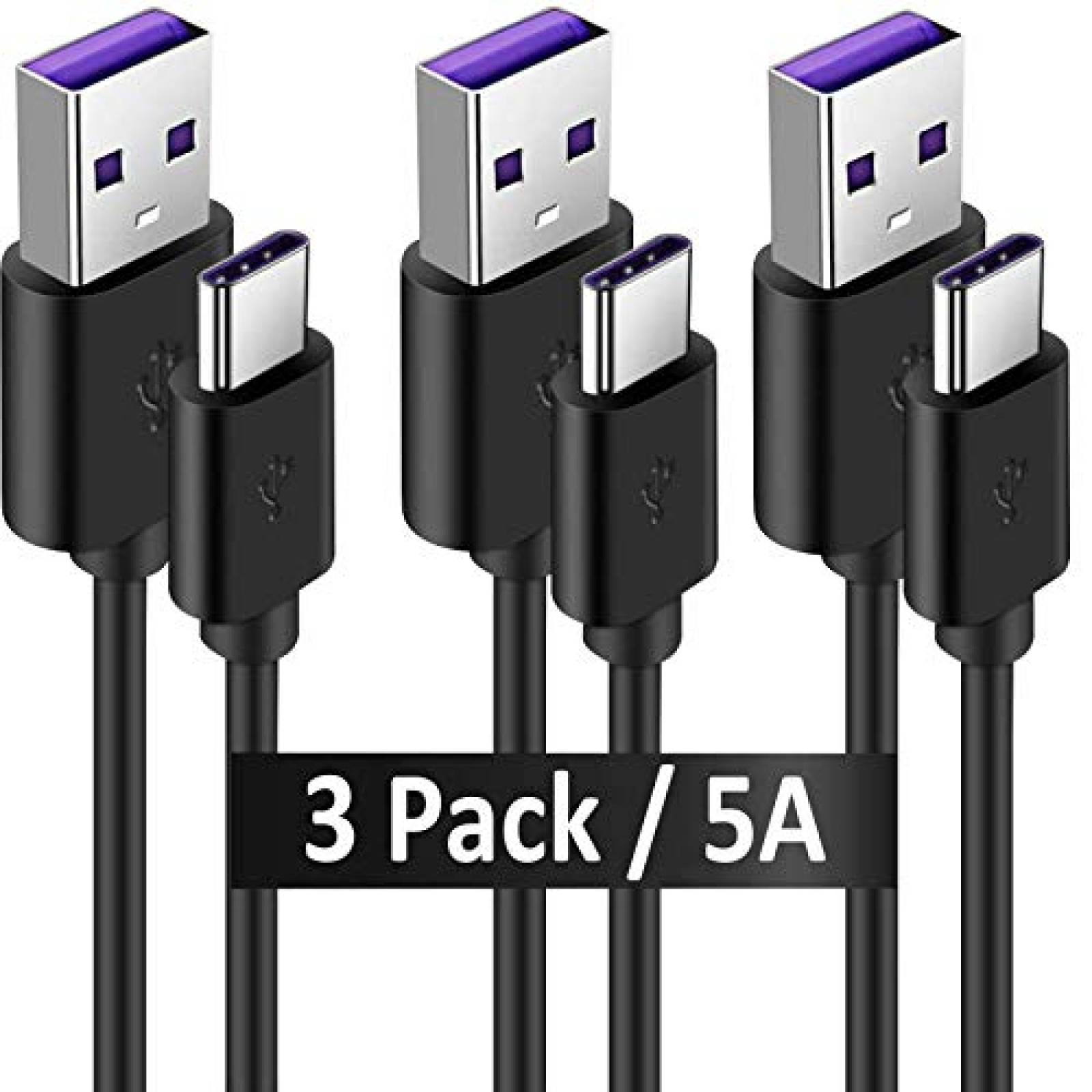 Cable Cargador TEDNETGO USB a USB C 3 Pies 3 Pzs -Negro