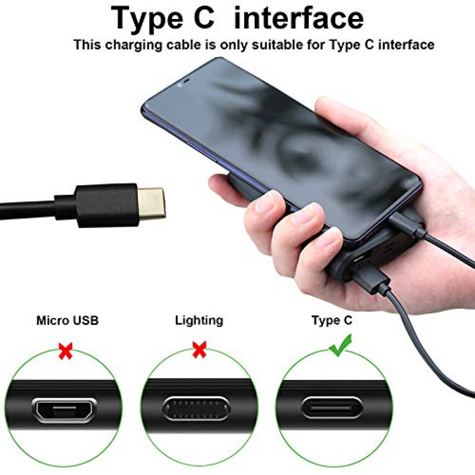 Cable Cargador TEDNETGO USB a USB C 3 Pies 3 Pzs -Negro