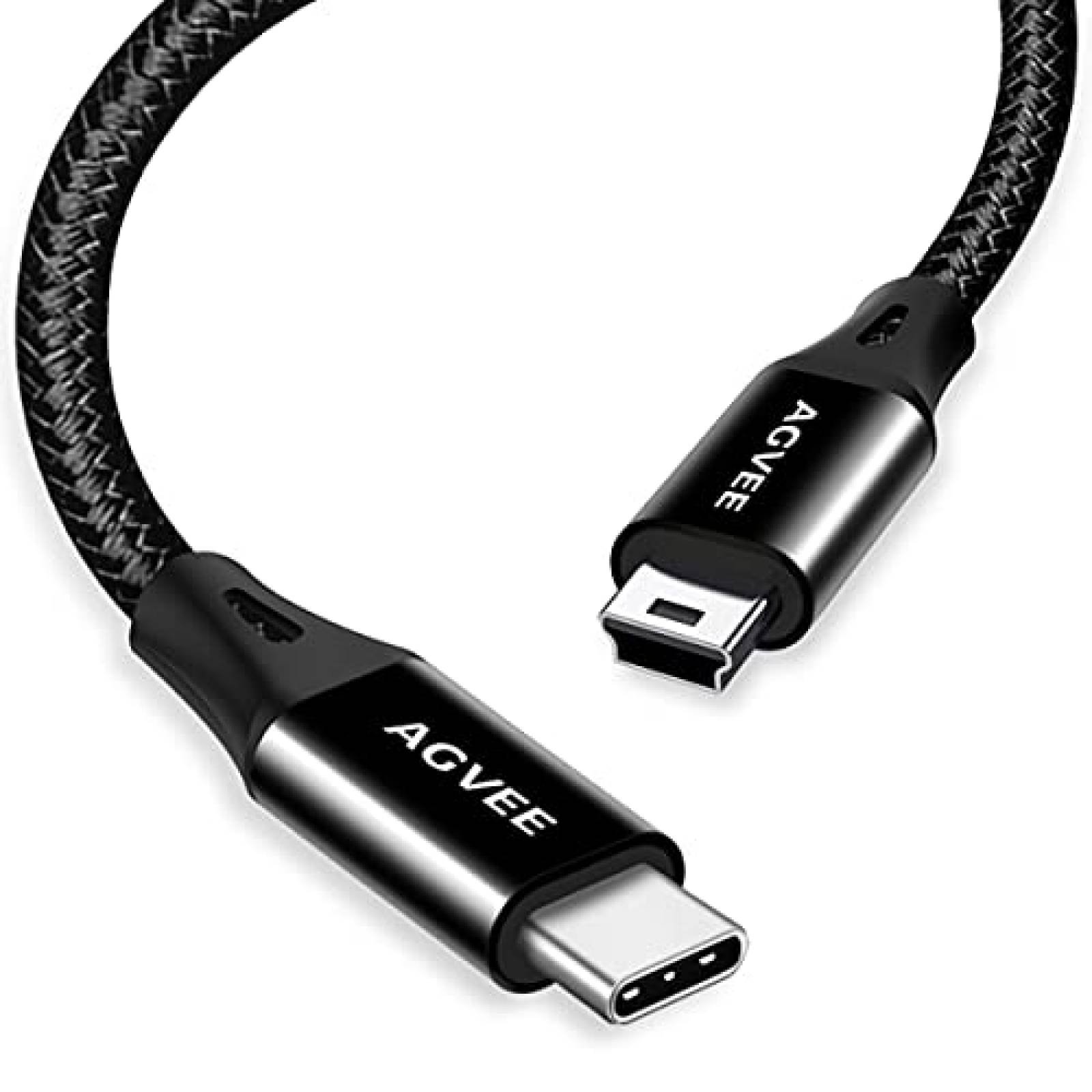 Cable USB-C a Mini USB AGVEE corto cargador de datos -Negro