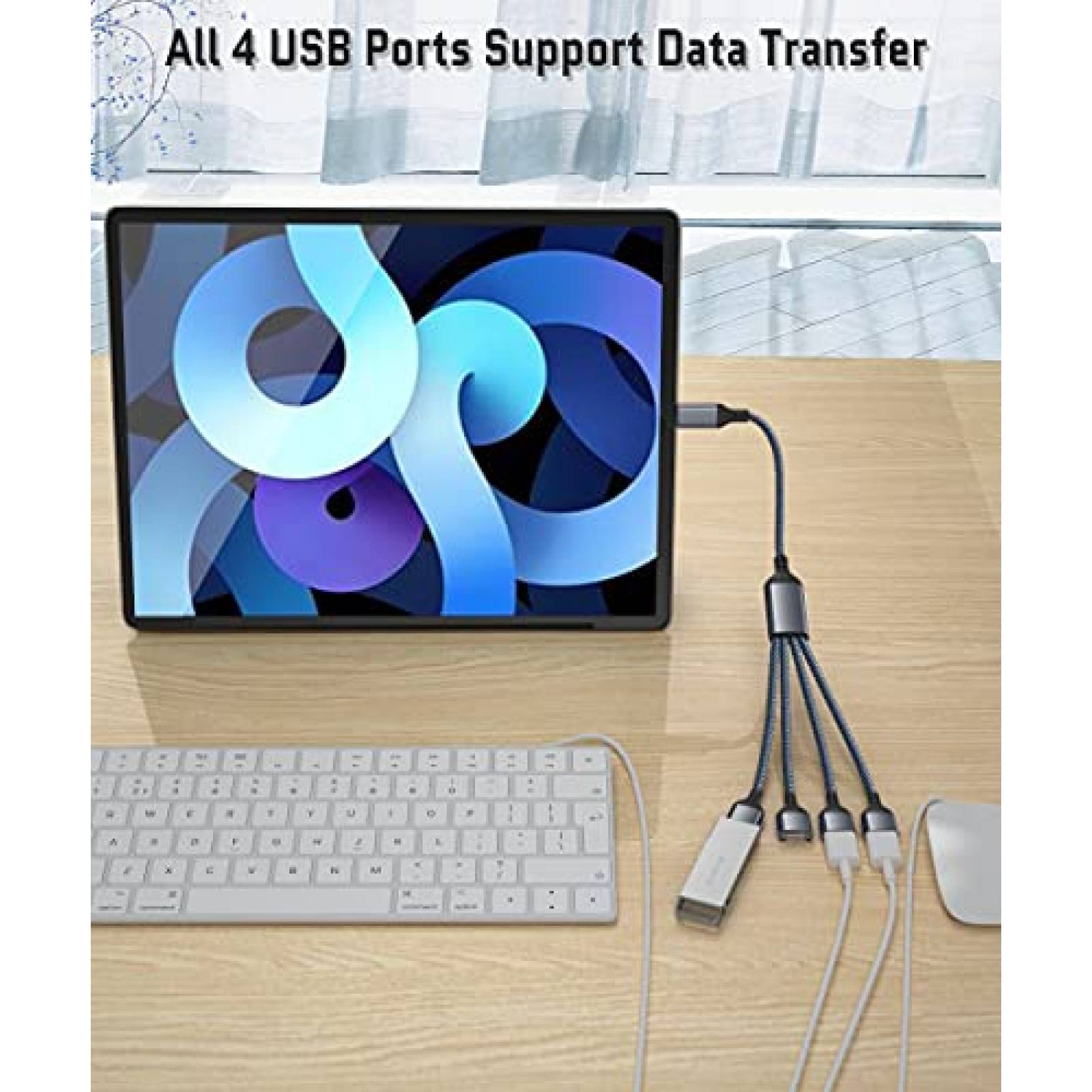 Adaptador Basesailor Cable USB C Macho a 4 USB Hembra -Negro