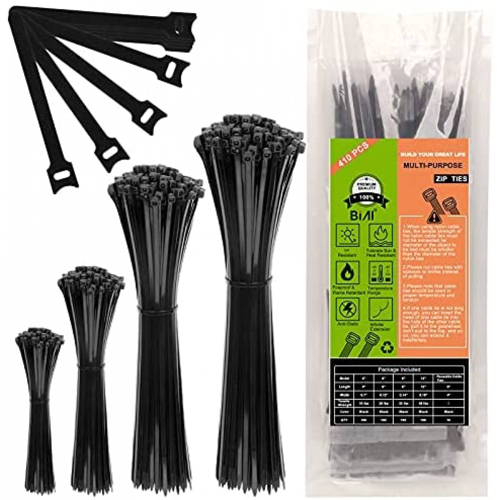 Pack de zinchos BIAL x410 de plastico y nylon -Negro