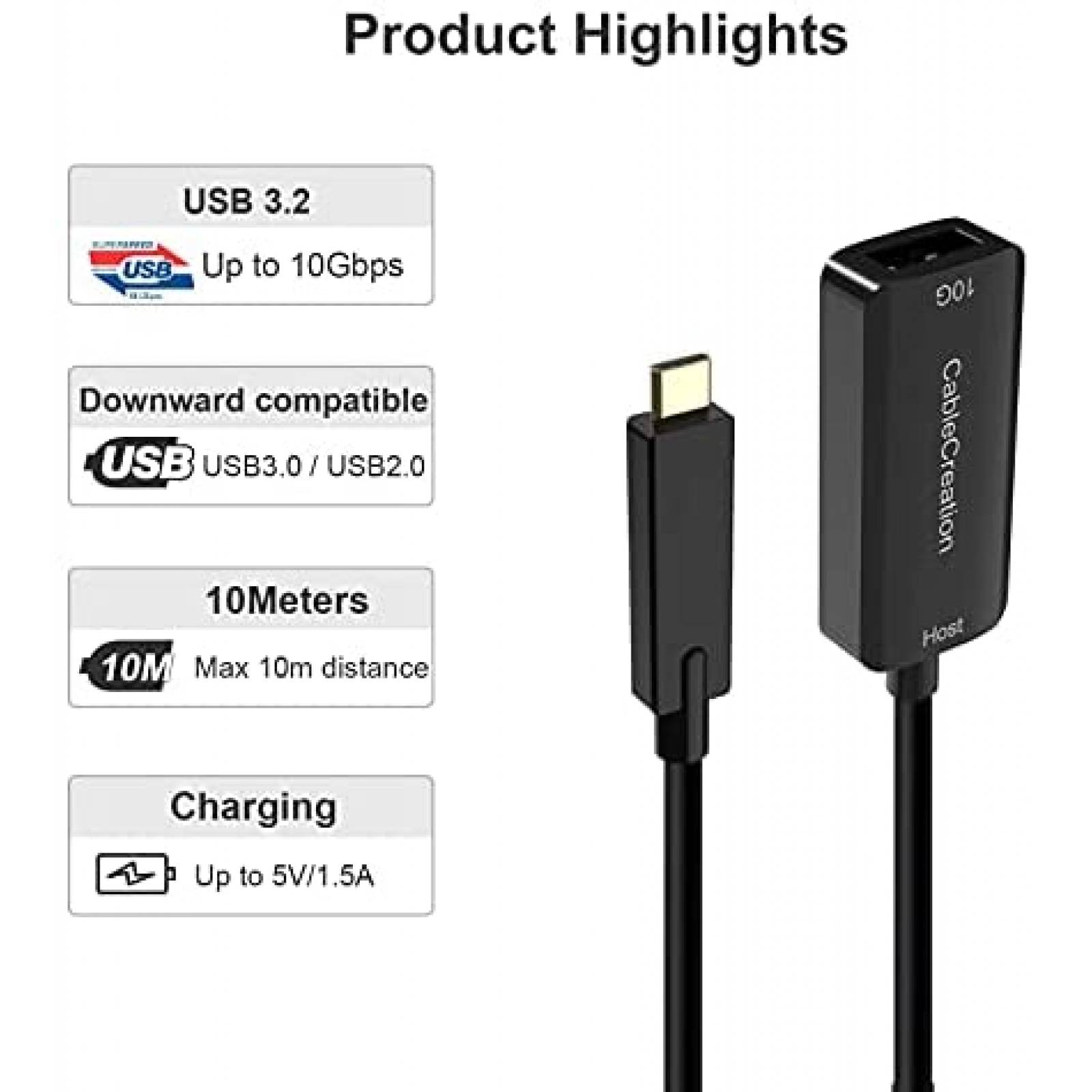Cable USB CableCreation USB A Hembra a USB C 16.4ft -Negro