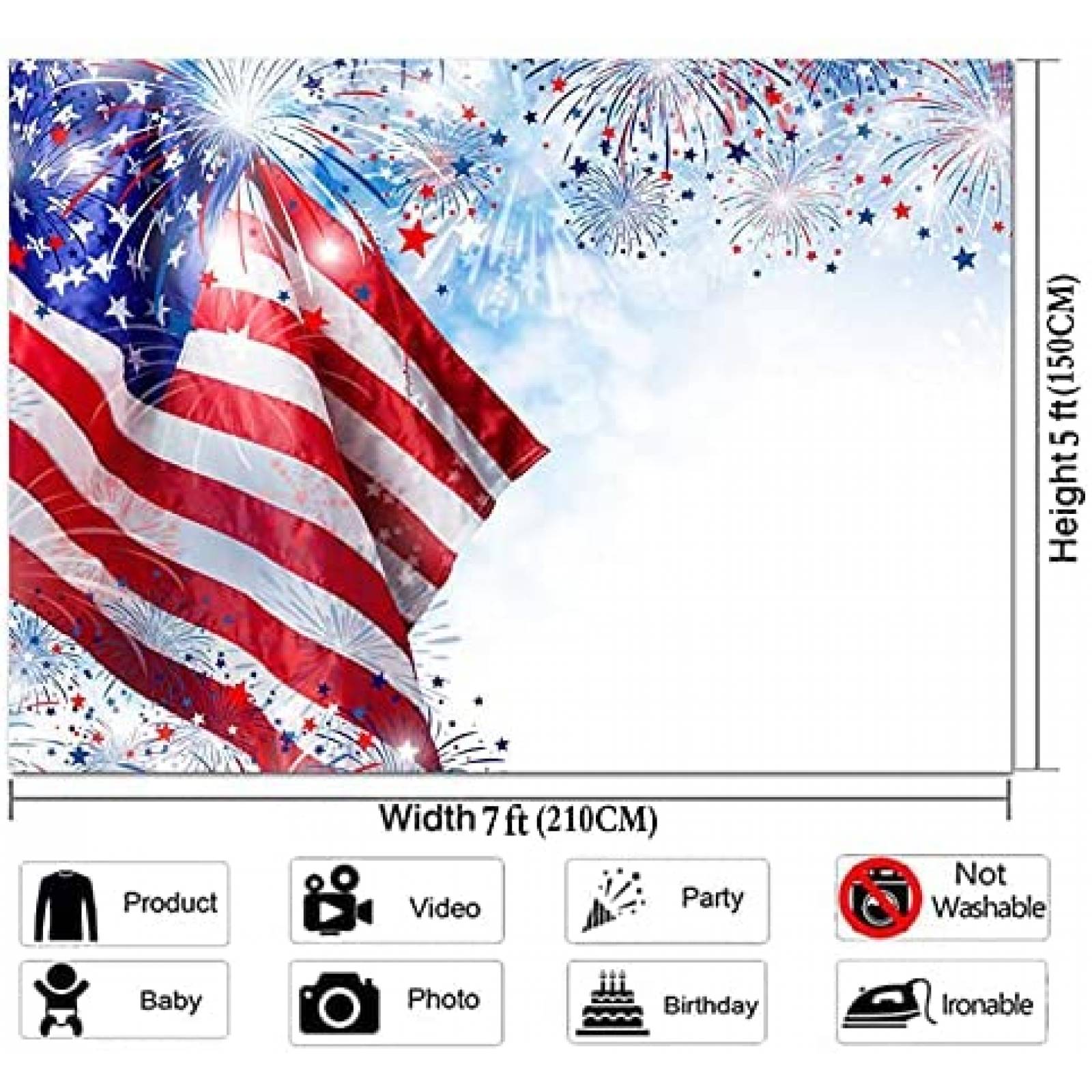 Fondo para fotografia XLL 4 de julio 7x5ft -Colorido