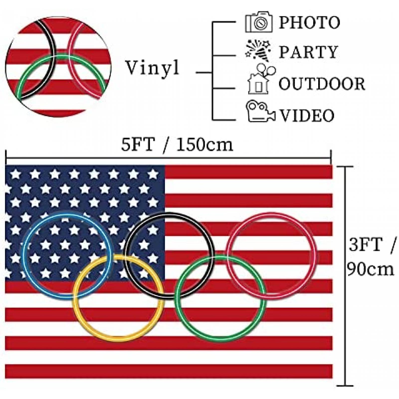 Fondo de Fotografia Fanghui 5x3 Pies -Bandera USA Olimpica