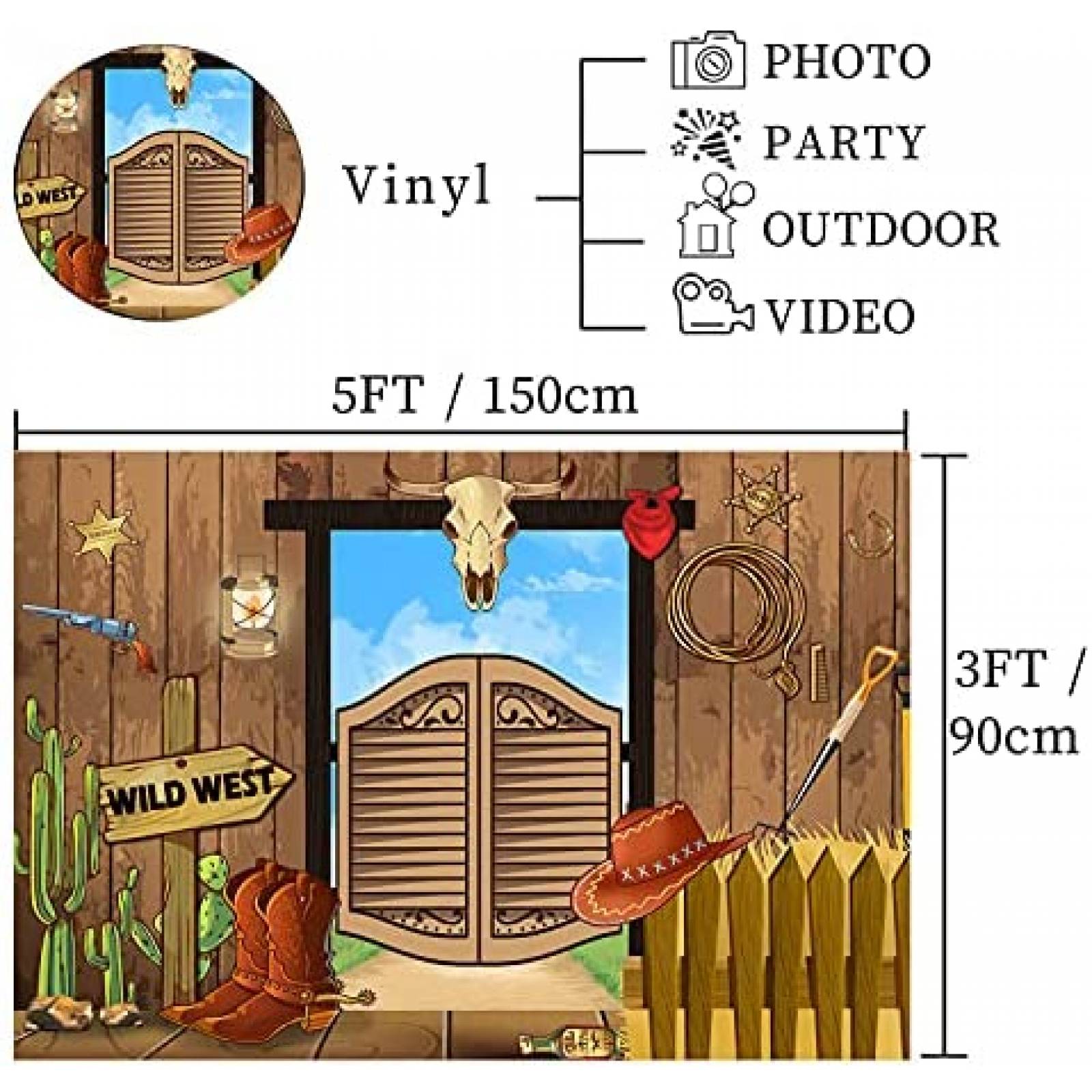 Fondo fotografia Fanghui Viejo oeste 5x3ft -Colorido