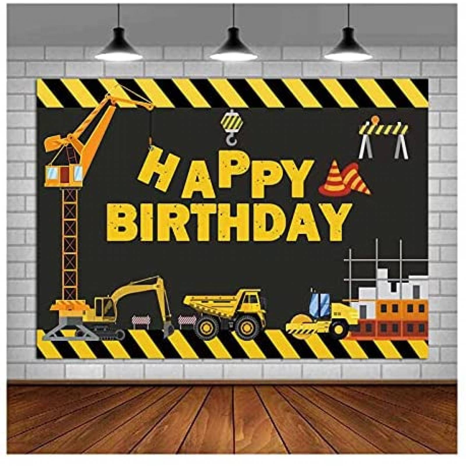 Telon de Fondo Fanghui Construccion Feliz Cumpleaños 5x3ft