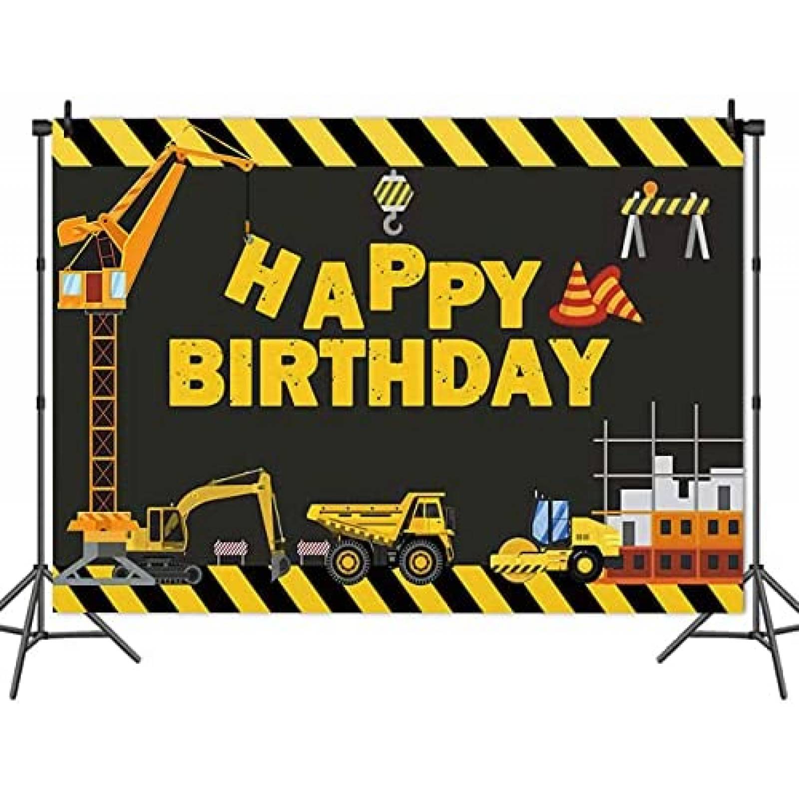 Telon de Fondo Fanghui Construccion Feliz Cumpleaños 5x3ft