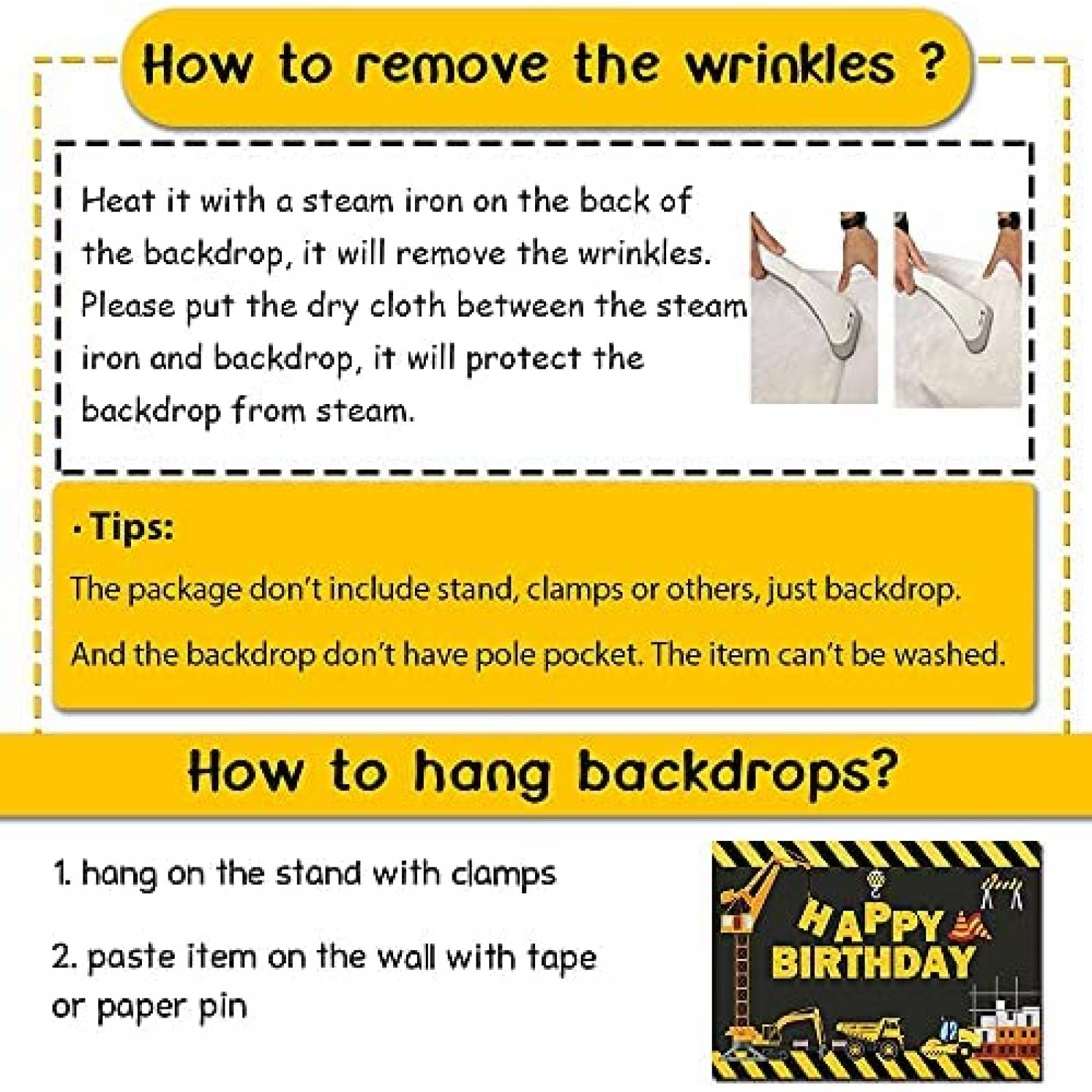 Telon de Fondo Fanghui Construccion Feliz Cumpleaños 5x3ft