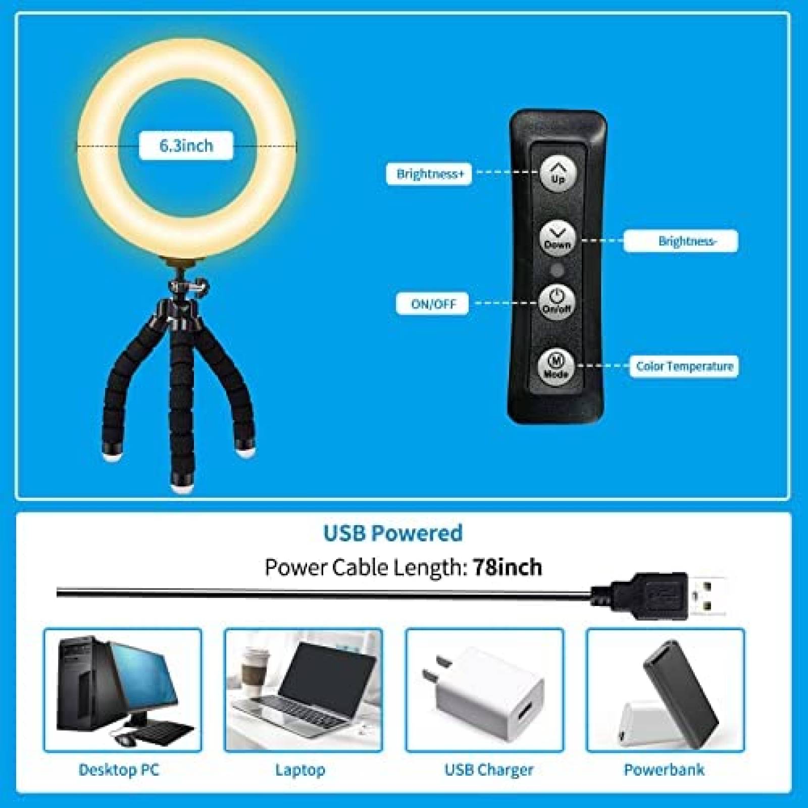 Aro Luz GreenYellow Para Conferencias Camara Web -Negro