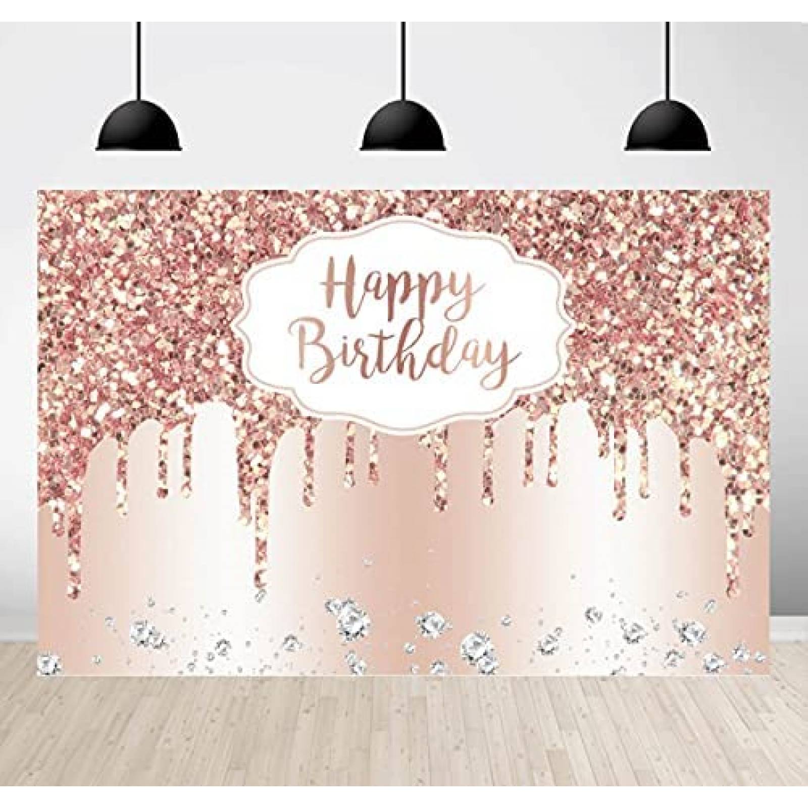 Telon de Fondo Vanulus Feliz Cumpleaños 5x3ft Vinilo -Rosa