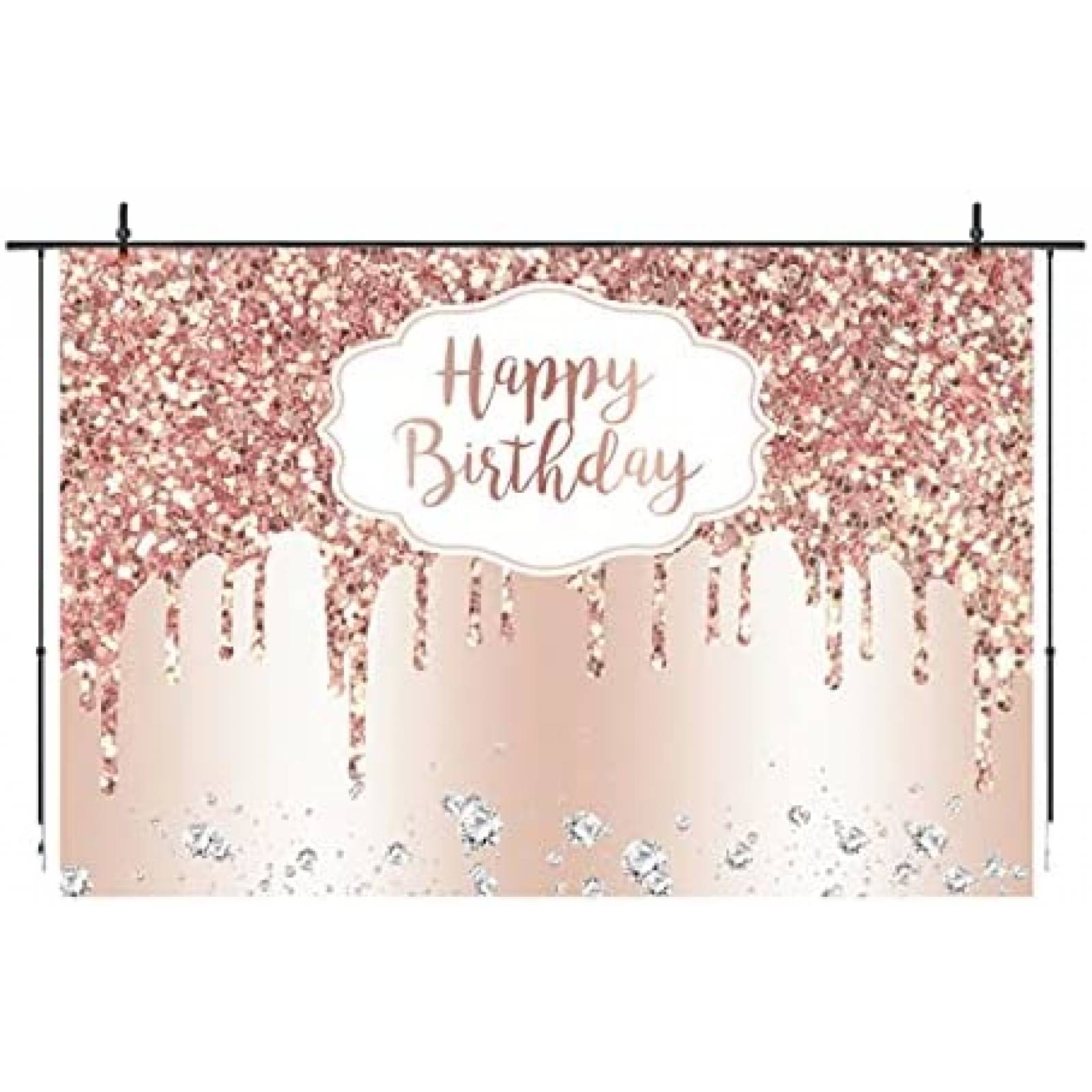 Telon de Fondo Vanulus Feliz Cumpleaños 5x3ft Vinilo -Rosa