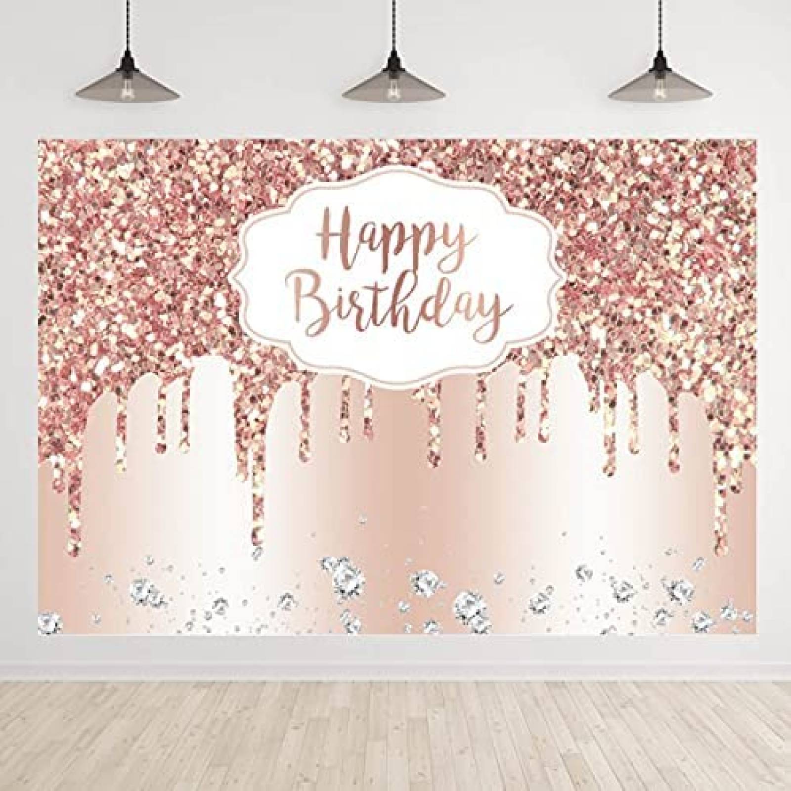 Telon de Fondo Vanulus Feliz Cumpleaños 5x3ft Vinilo -Rosa