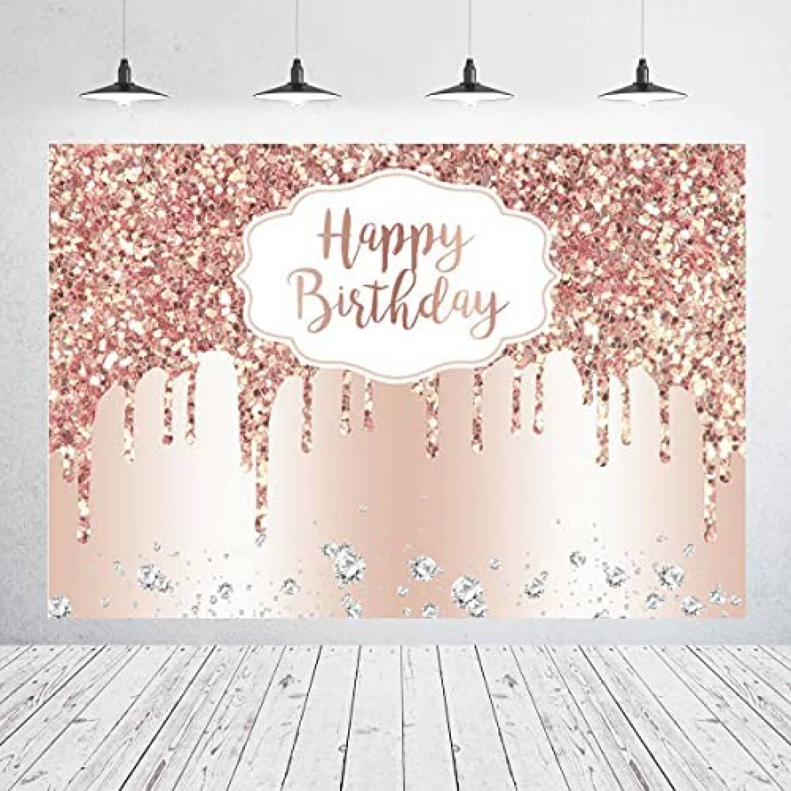 Telon de Fondo Vanulus Feliz Cumpleaños 5x3ft Vinilo -Rosa