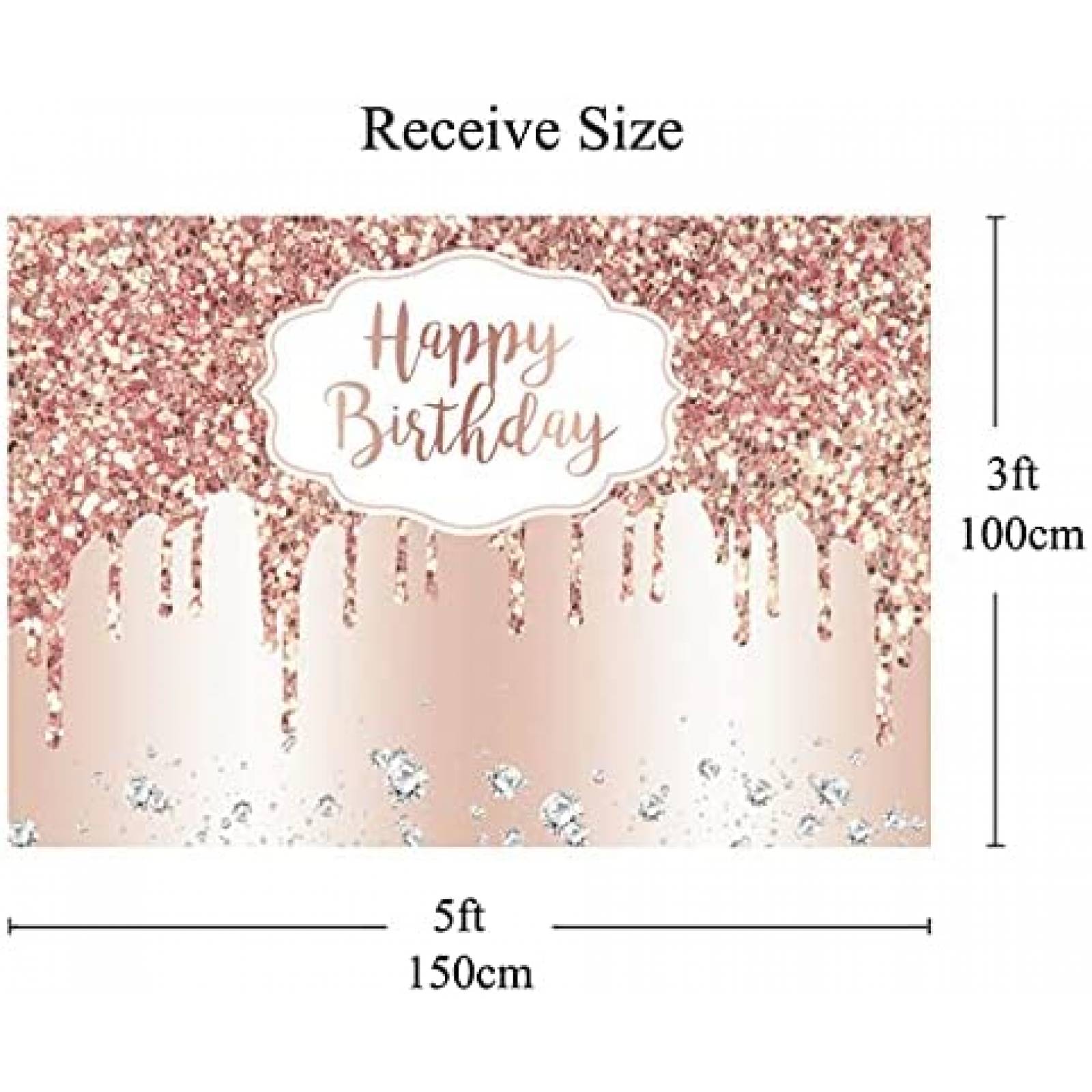 Telon de Fondo Vanulus Feliz Cumpleaños 5x3ft Vinilo -Rosa