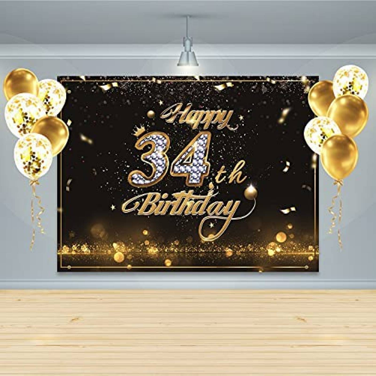 Fondo foto Gatherfun Cumpleaños 34 x10 globos -Negro/dorado