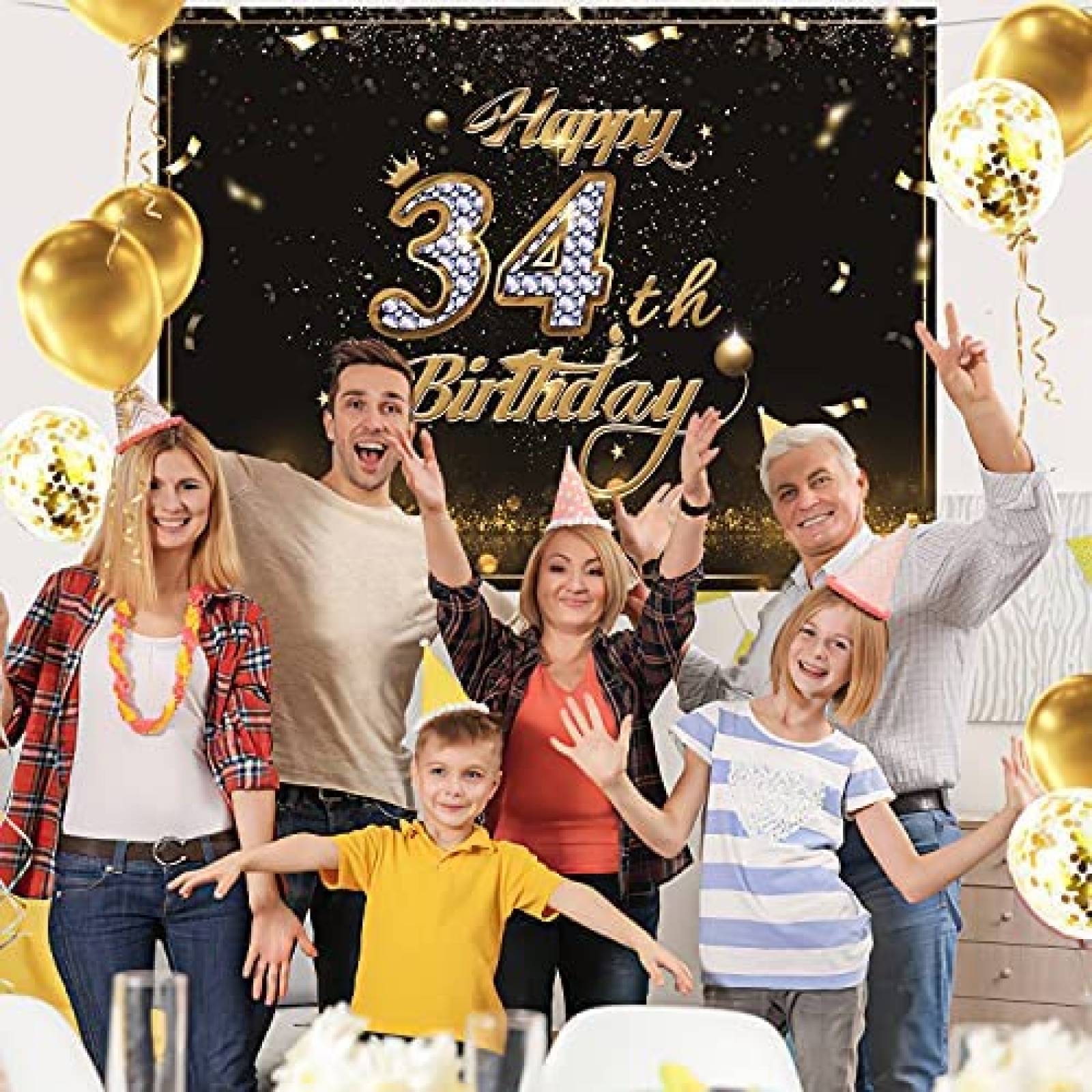 Fondo foto Gatherfun Cumpleaños 34 x10 globos -Negro/dorado