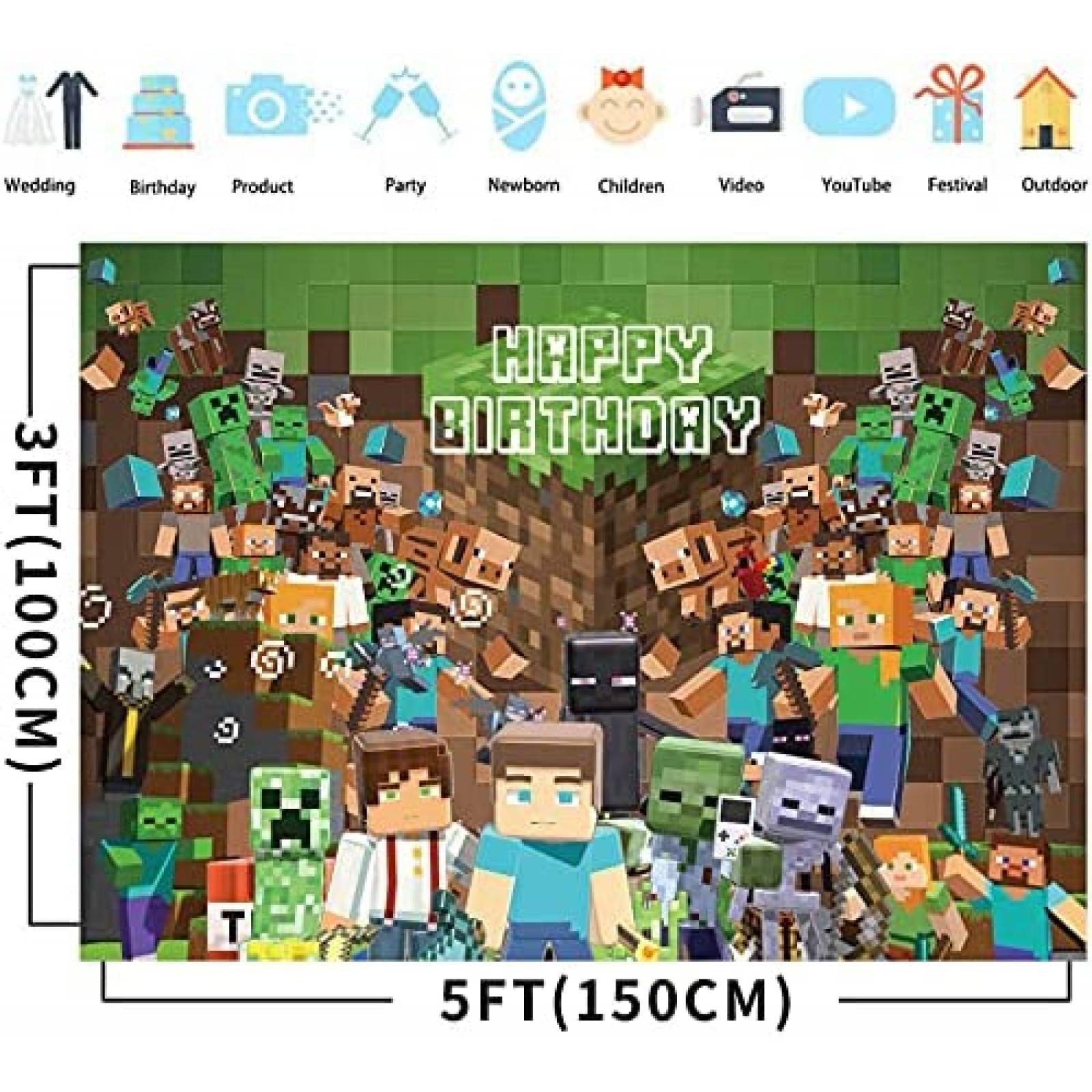 Fondo Humfoo de juegos de videojuegos 5x3 ft -Verde