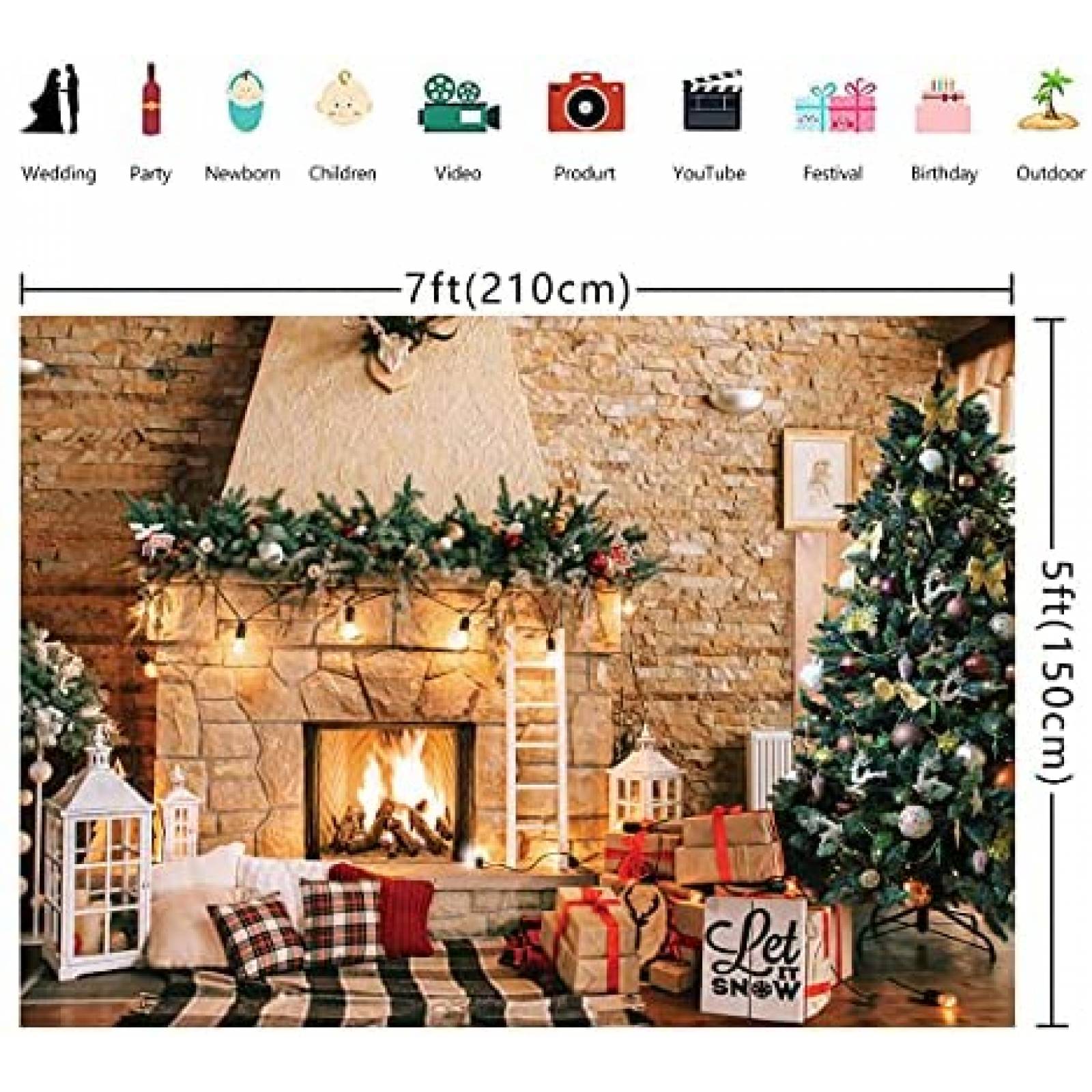 Telon WOLADA Navidad Fondo Fotografico 8 x 6 Ft -Multicolor