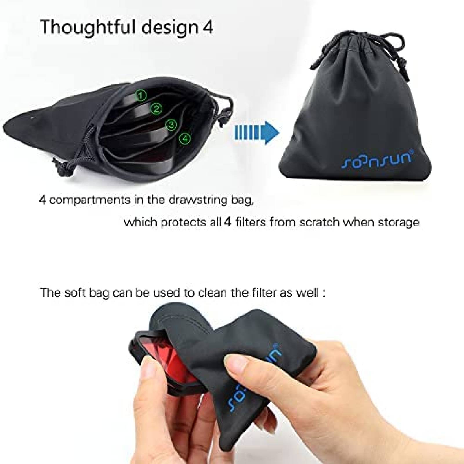 Filtro Impermeable SOONSUN para Gopro 4 Pzs -Negro