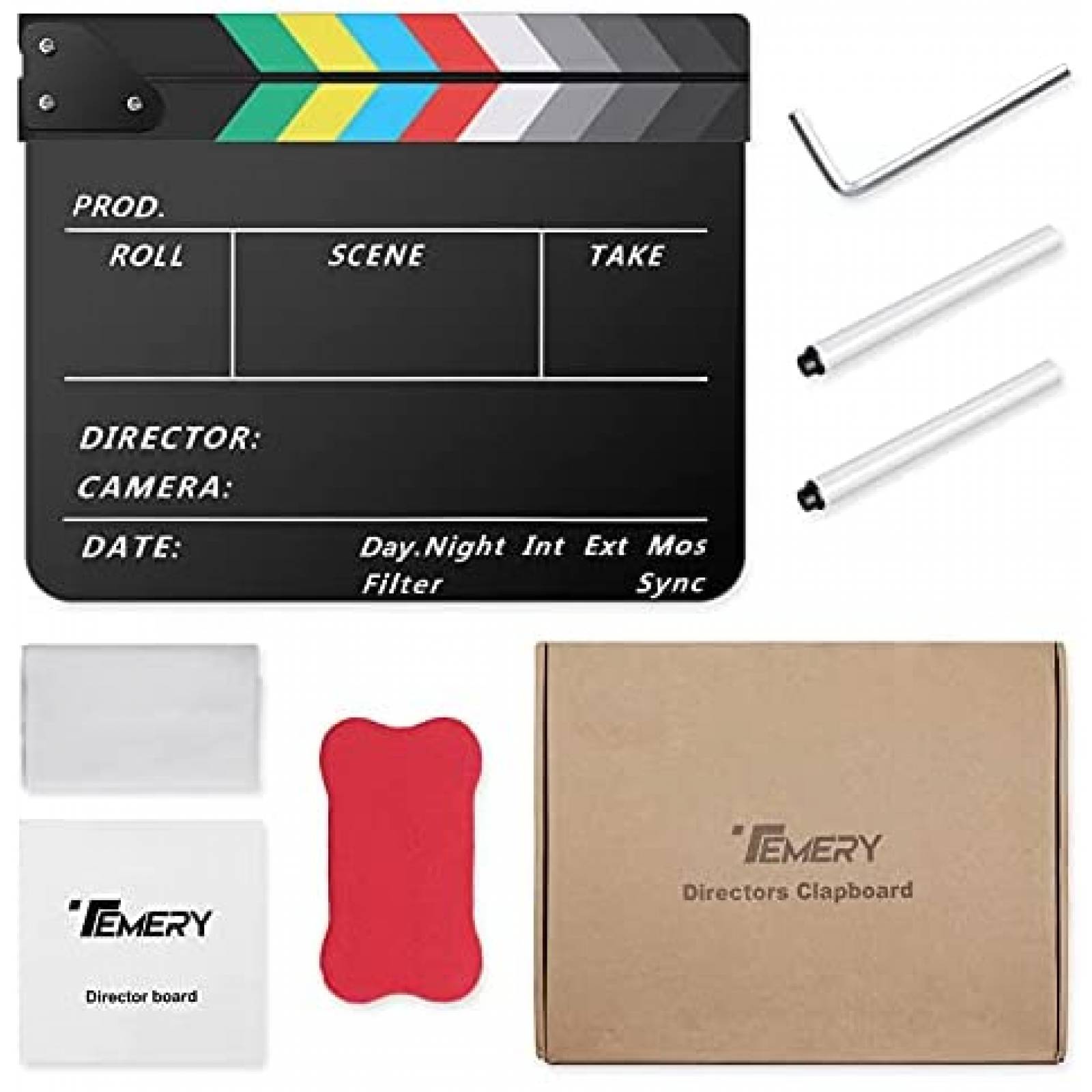 Kit Claqueta Temery 12x10" Incluye 2 Plumas y Borrador