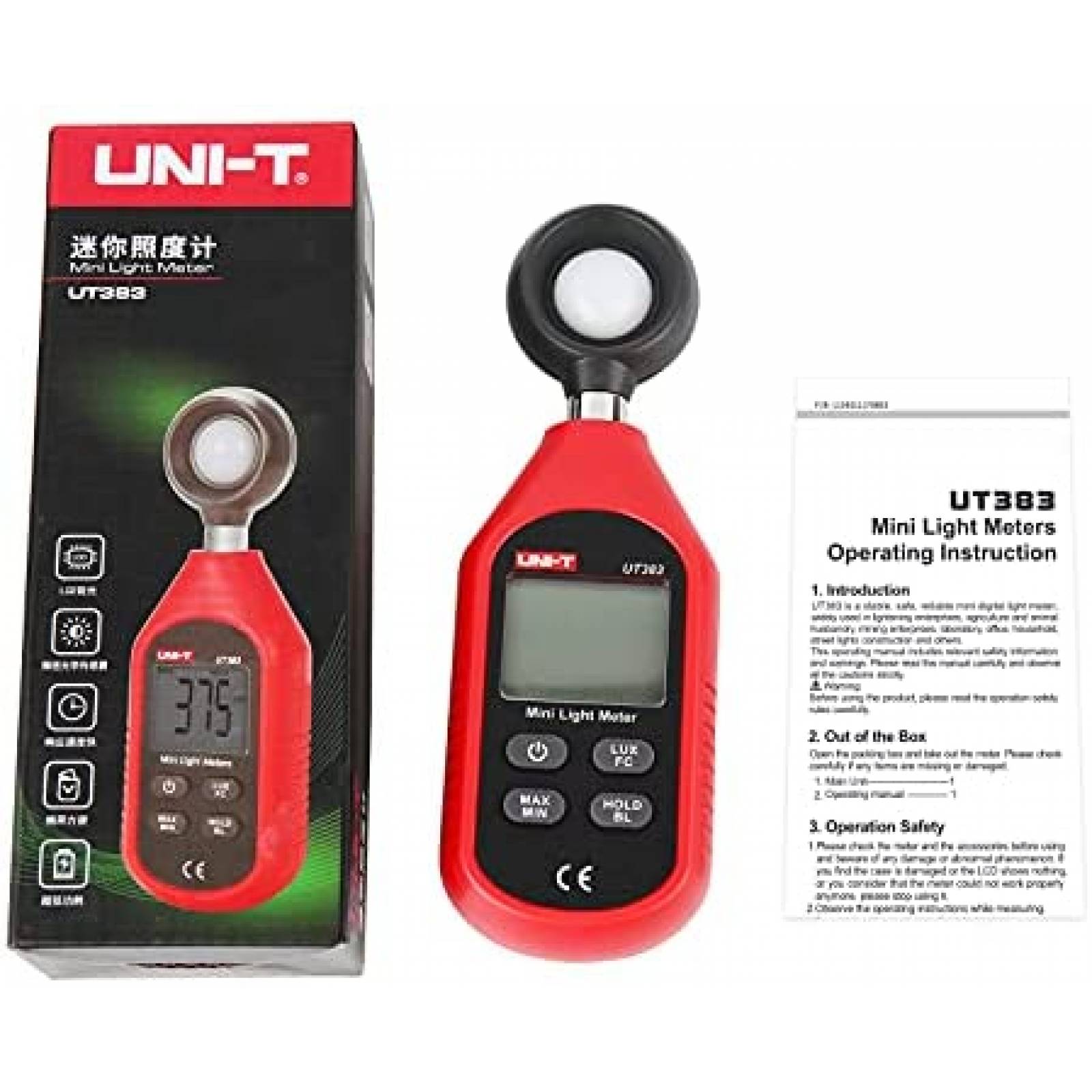 Medidor de Luz UNI-T UT383 Digital 0 ~ 199,900 Lux -Rojo