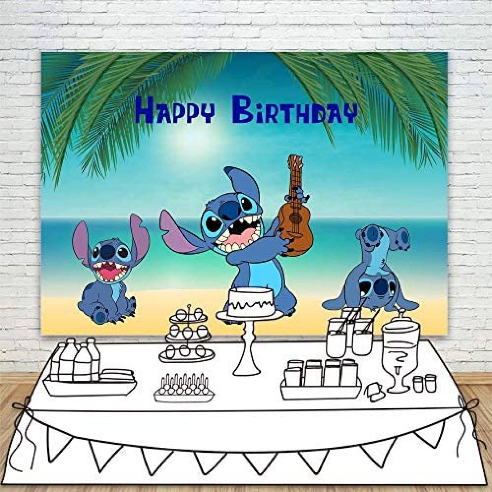 Fondo Fotografia VV Backdrop Feliz Cumpleaños Stich Tropical