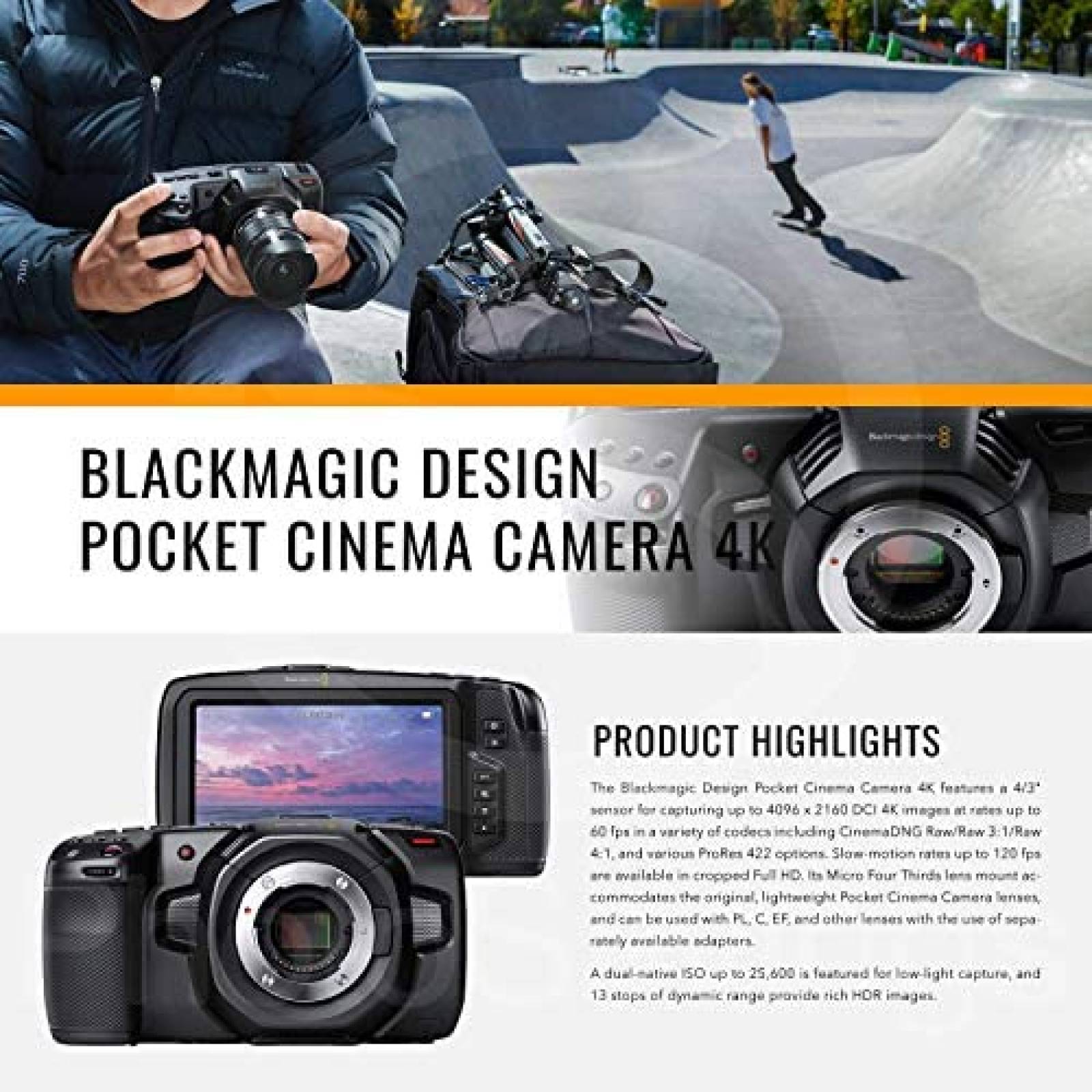 Camara Blackmagic Pocket Cinema de 120 fps con Accesorios